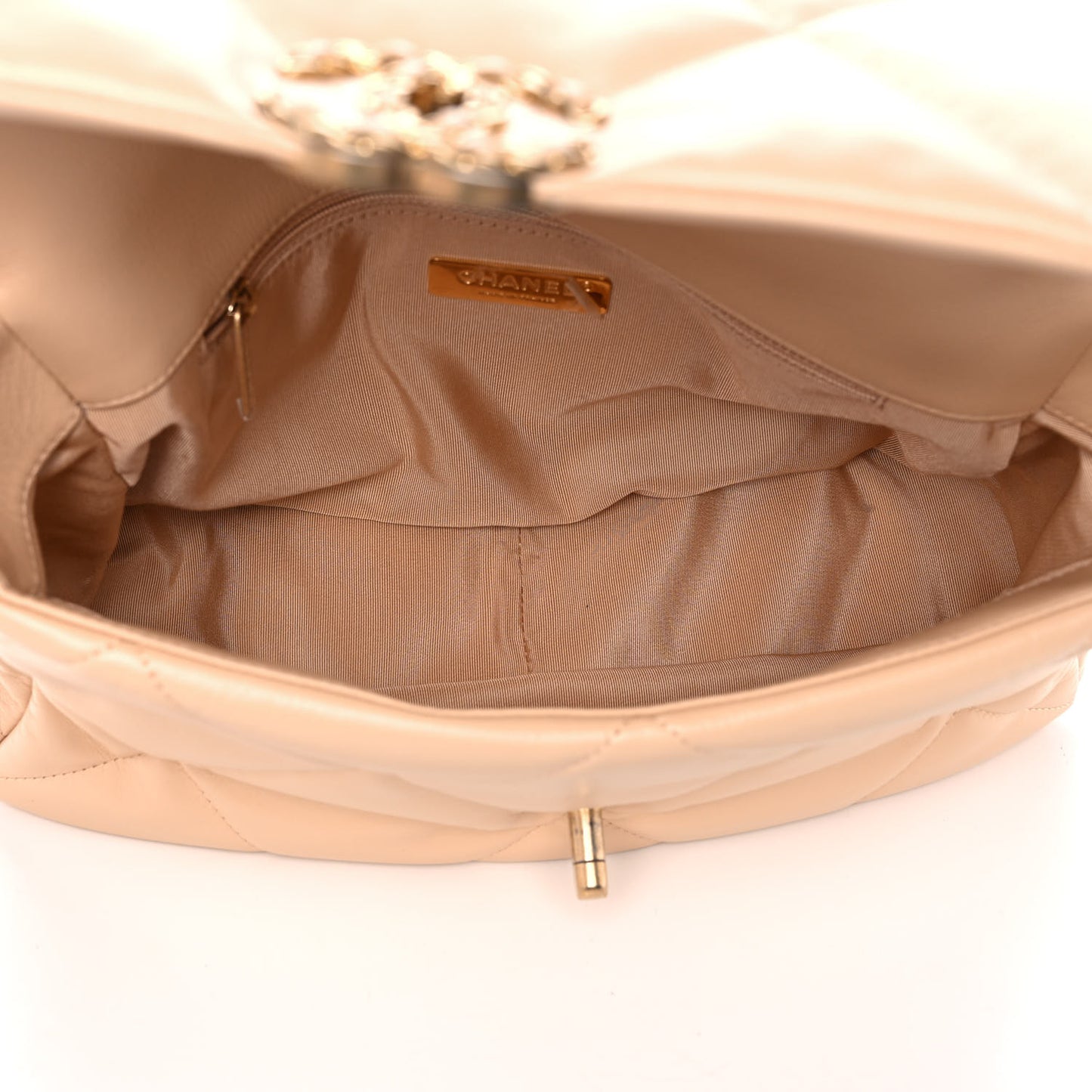 Lambskin Quilted Large Chanel 19 Flap Beige