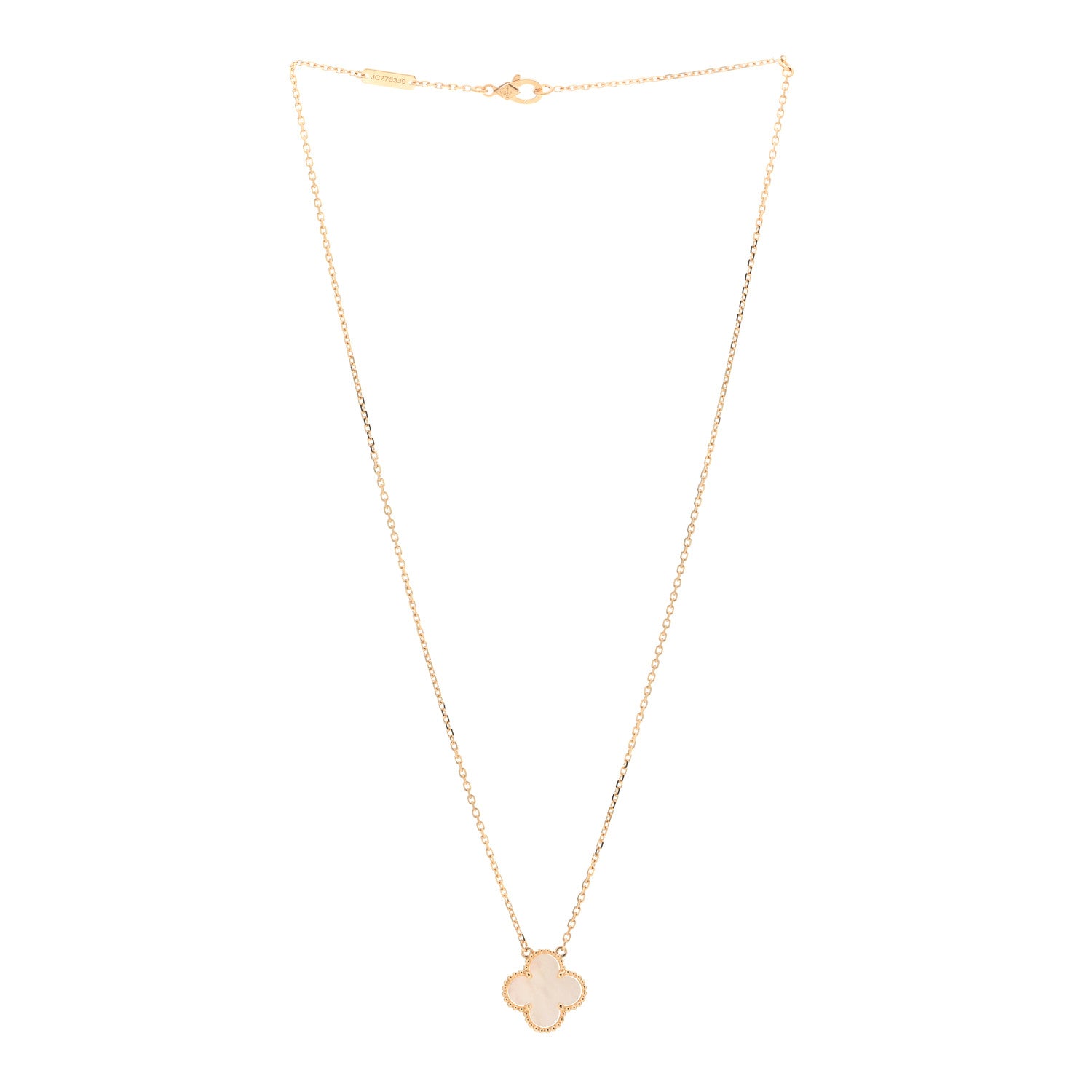 Van Cleef & Arpels 18K Yellow Gold Mother of Pearl Vintage Alhambra Pendant Necklace 3 of 5