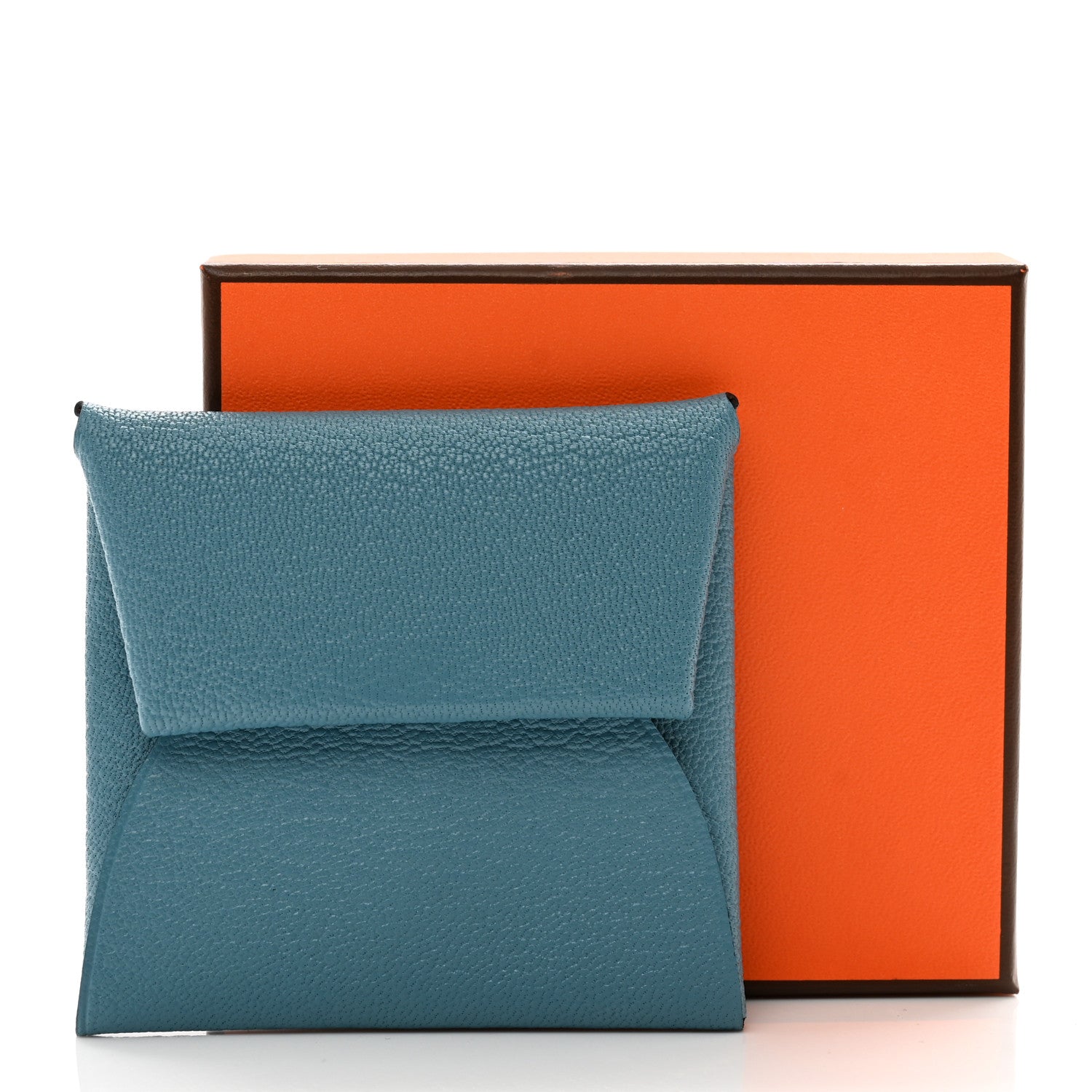Hermes Chevre Mysore Bastia Verso Coin Purse New Bleu Jean Havane 7 of 7