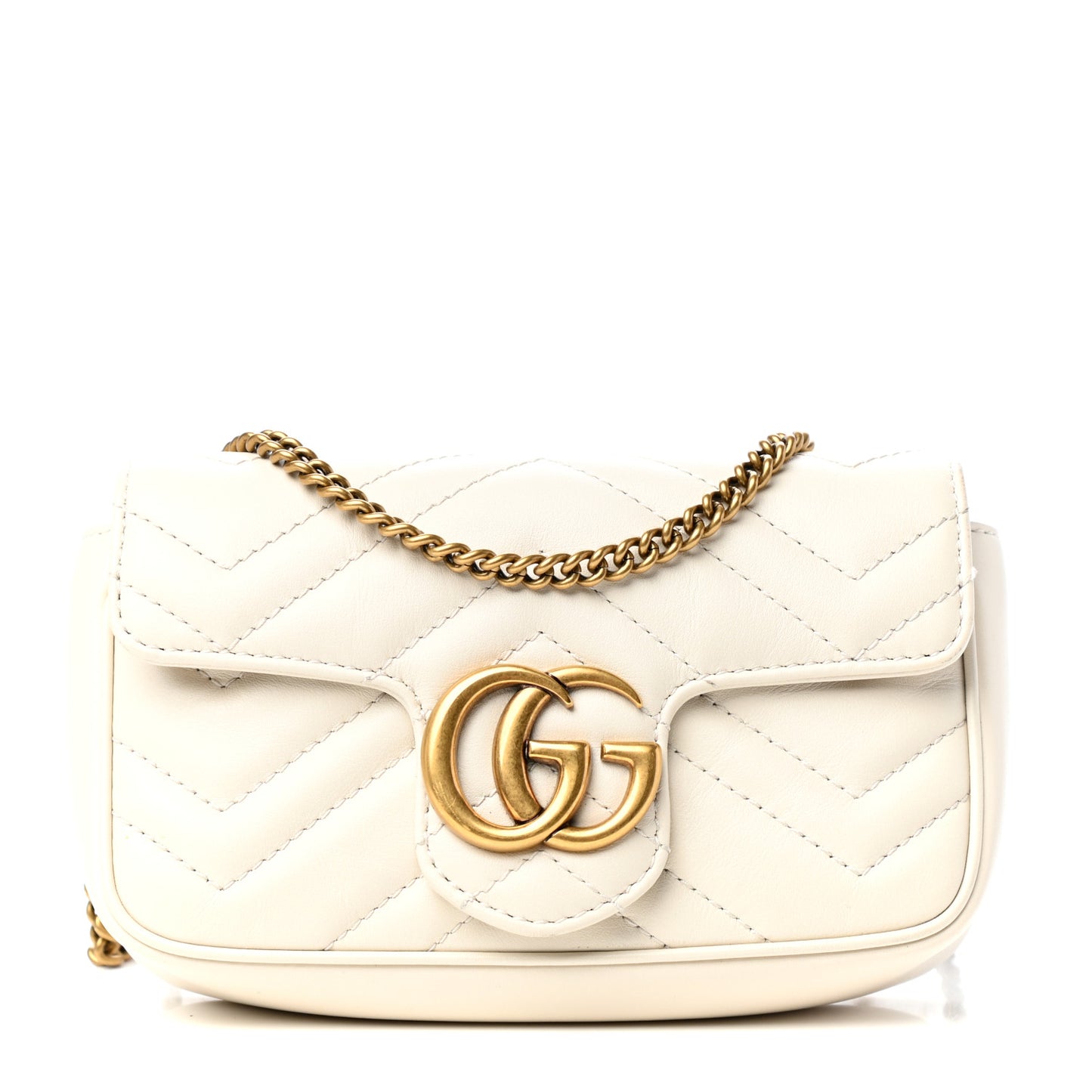 Calfskin Matelasse Super Mini GG Marmont Shoulder Bag White