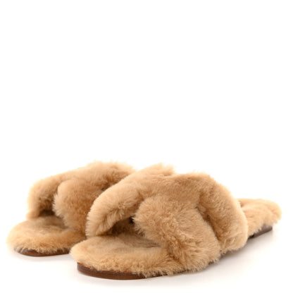Hermes Woolskin Oran Sandals 39.5 Beige Argile 3 of 8