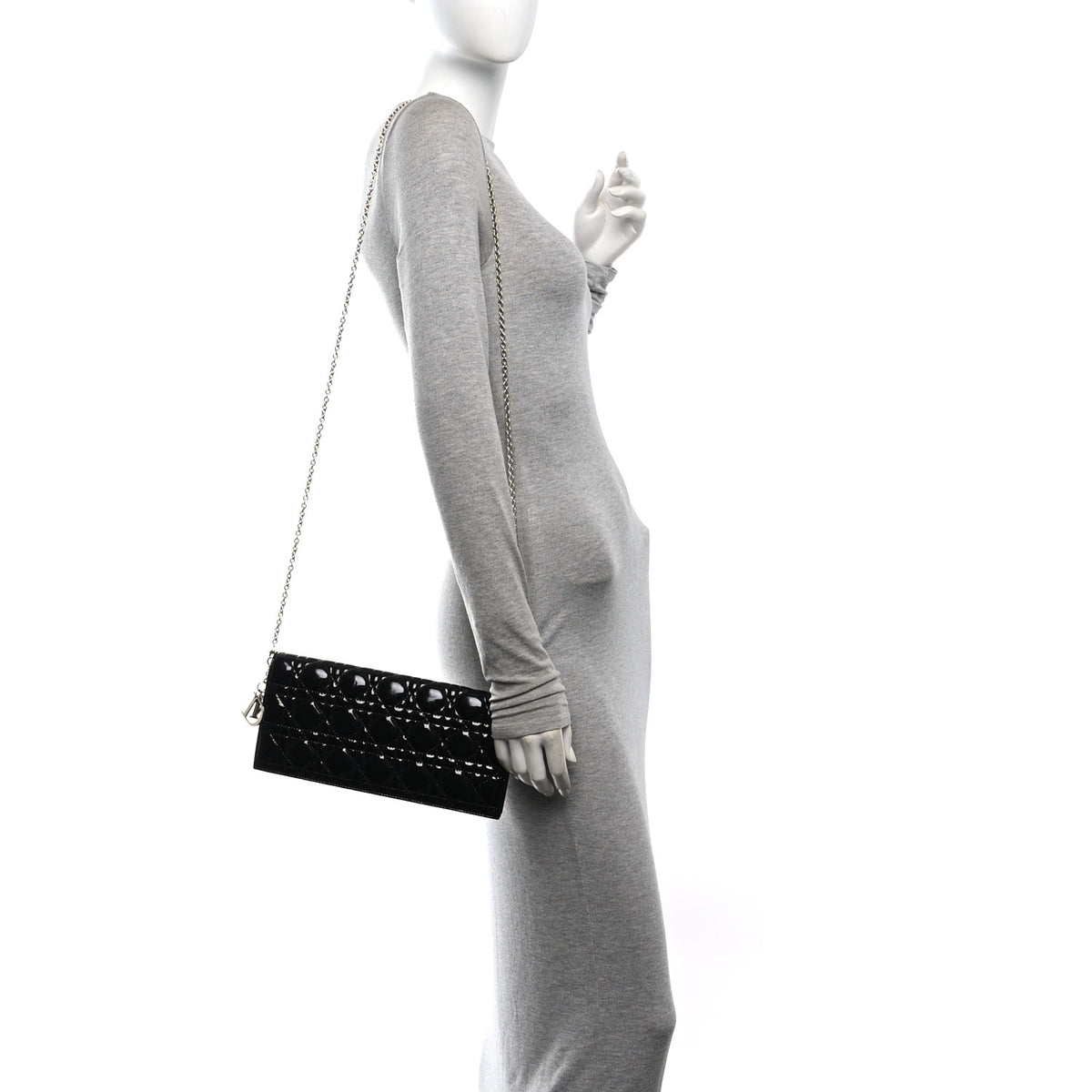 Patent Cannage Lady Dior Rendezvous Wallet On Chain Black