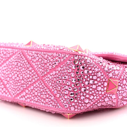 Valentino Garavani Crystal Suede Enamel Medium Roman Stud Shoulder Bag Pink PP 9 of 11
