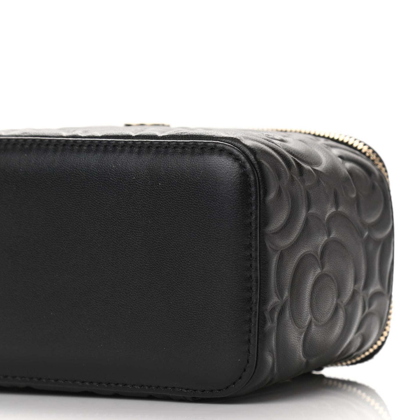 Lambskin Camellia Embossed Small Vanity Case With Chain Black