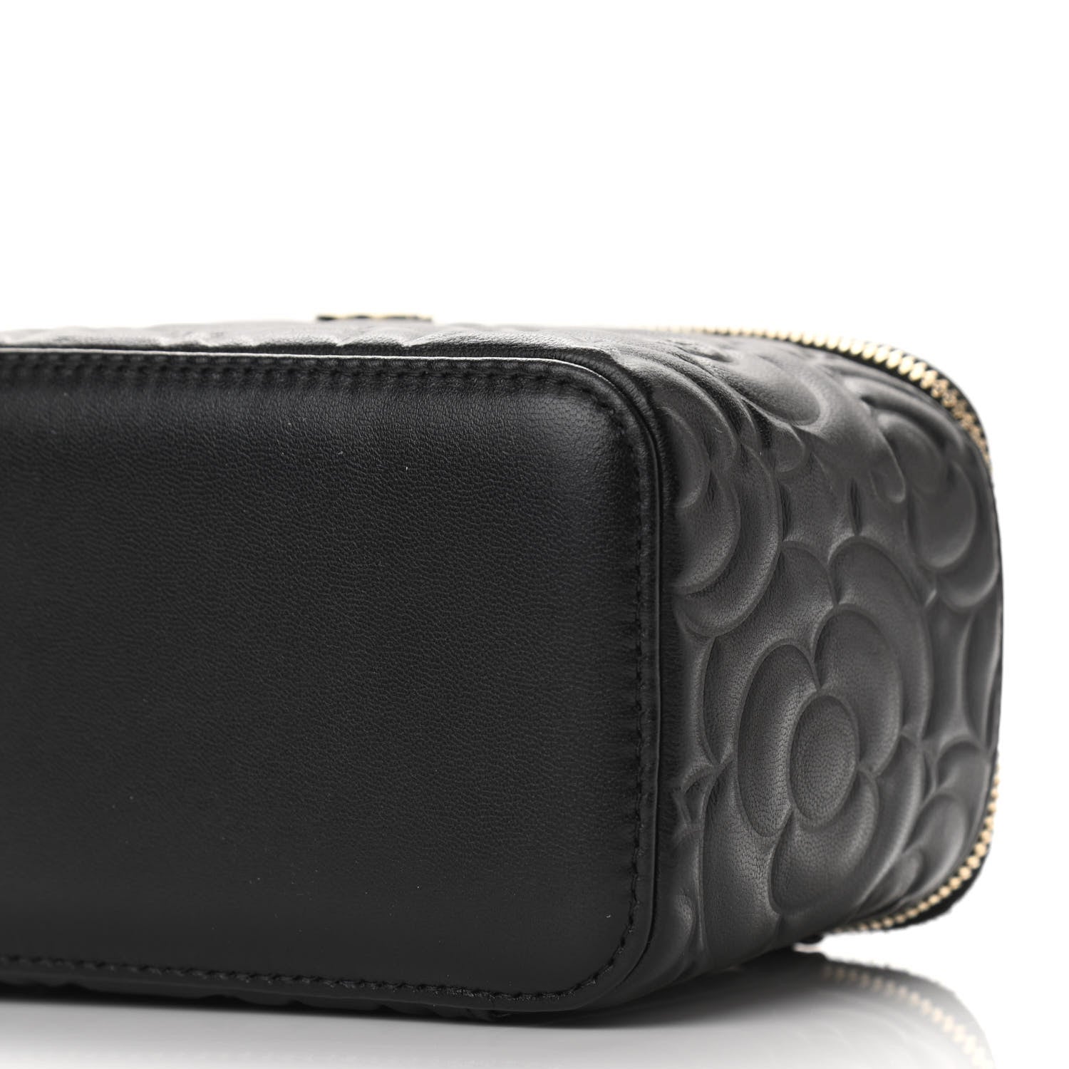 Chanel Lambskin Camellia Embossed Small Vanity Case With Chain Black 10 of 11