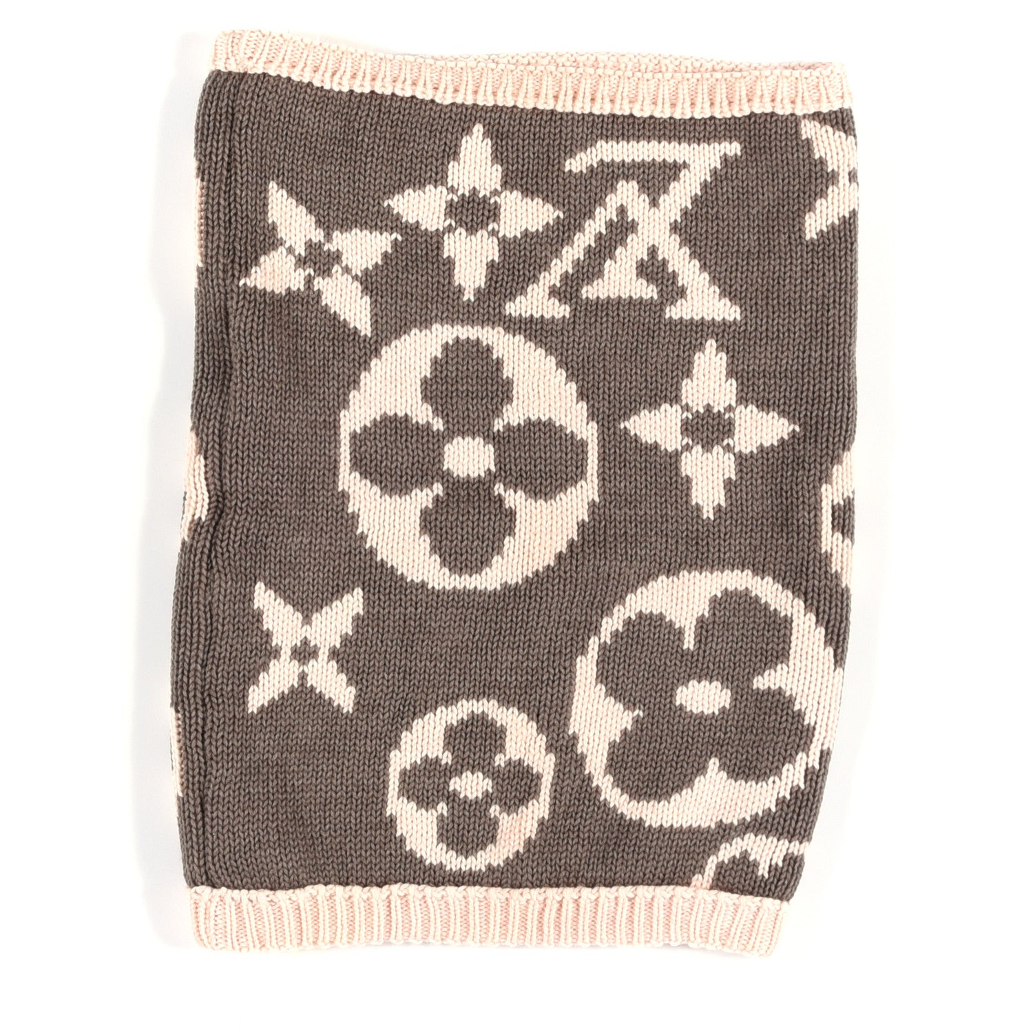 Louis Vuitton Wool Monogram Grand Froid Snood Scarf Brown Pink 2 of 4