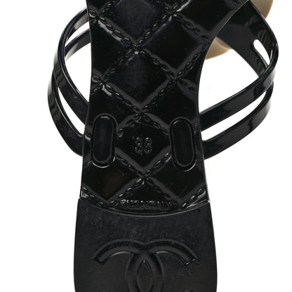 Chanel Jelly Camellia Thong Sandals 38 Black Ivory 6 of 9