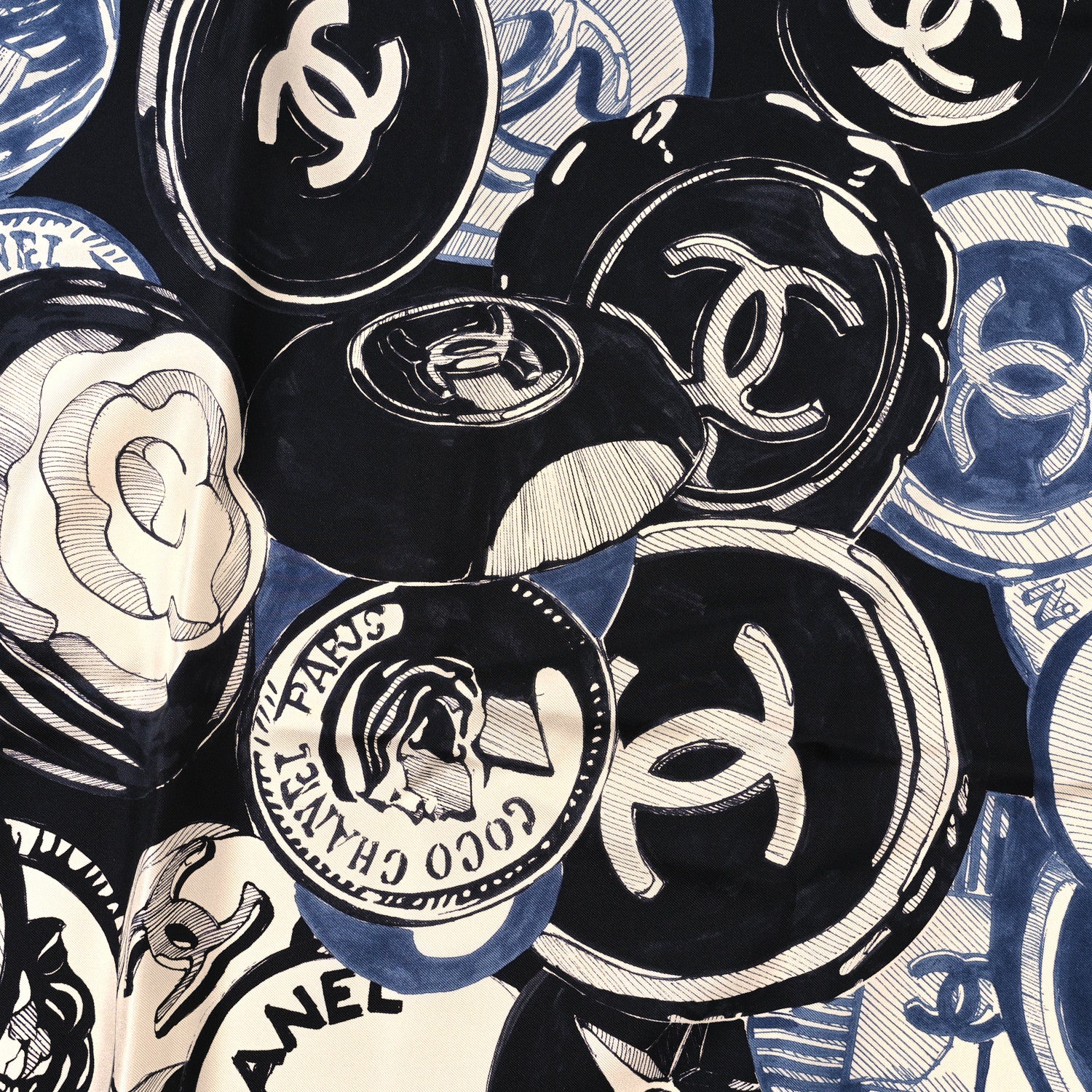 Chanel Silk CC Scarf Black Blue White 2 of 4