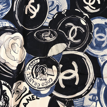 Chanel Silk CC Scarf Black Blue White 2 of 4