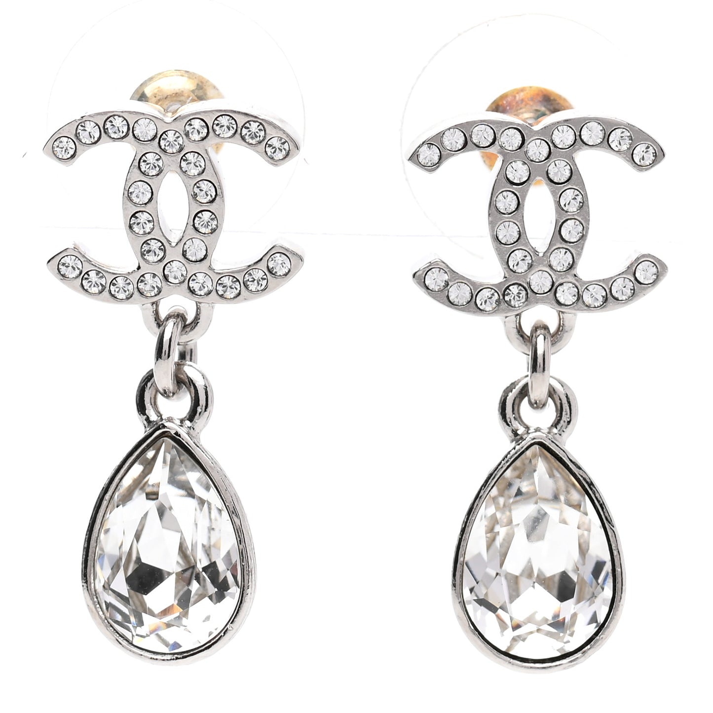 Crystal CC Teardrop Earrings Silver