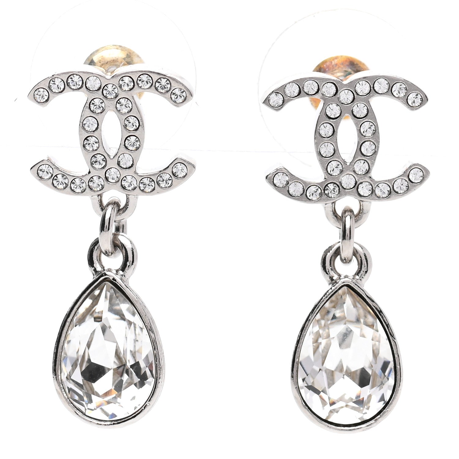 Chanel Crystal CC Teardrop Earrings Silver 1 of 5
