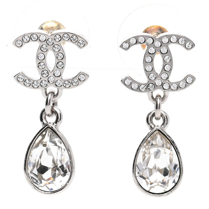 Chanel Crystal CC Teardrop Earrings Silver 1 of 5