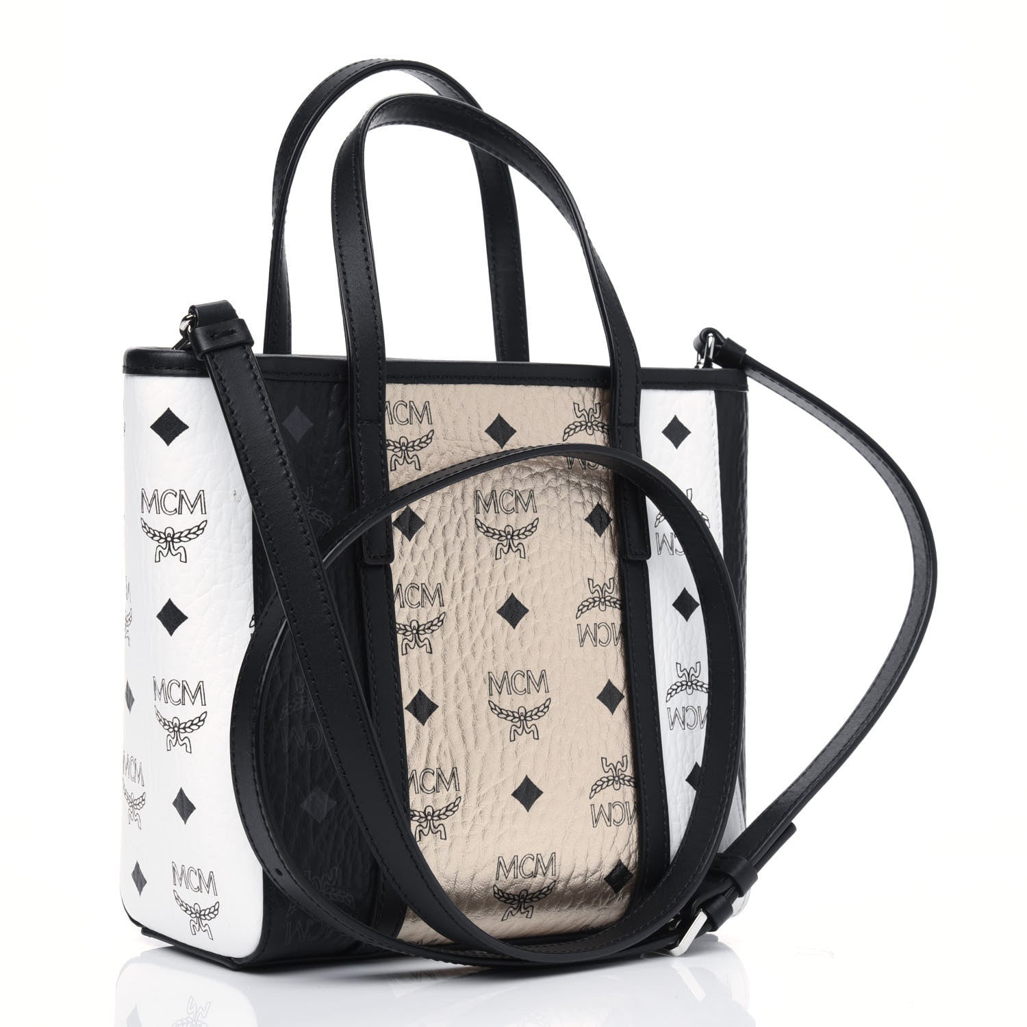MCM Visetos Mix Toni Mini Shopper Tote Berlin Gold 2 of 14