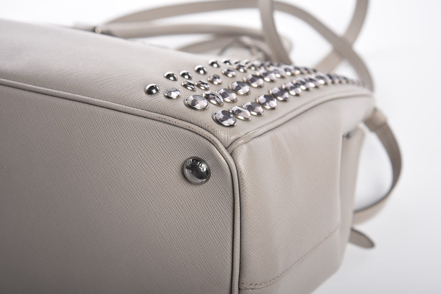 Saffiano Lux Studded Crystal Medium Galleria Double Zip Tote Talco