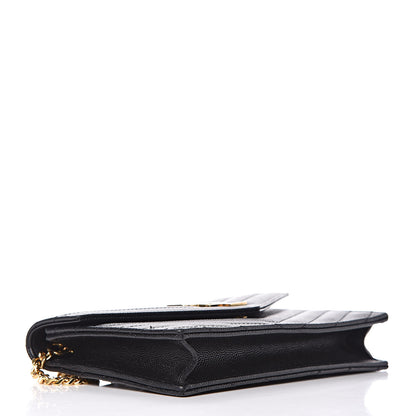 Saint Laurent Grain De Poudre Matelasse Chevron Monogram Envelope Chain Wallet Black 4 of 11