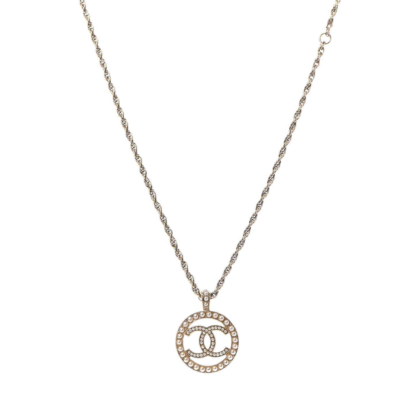 Pearl CC Round Pendant Necklace Gold