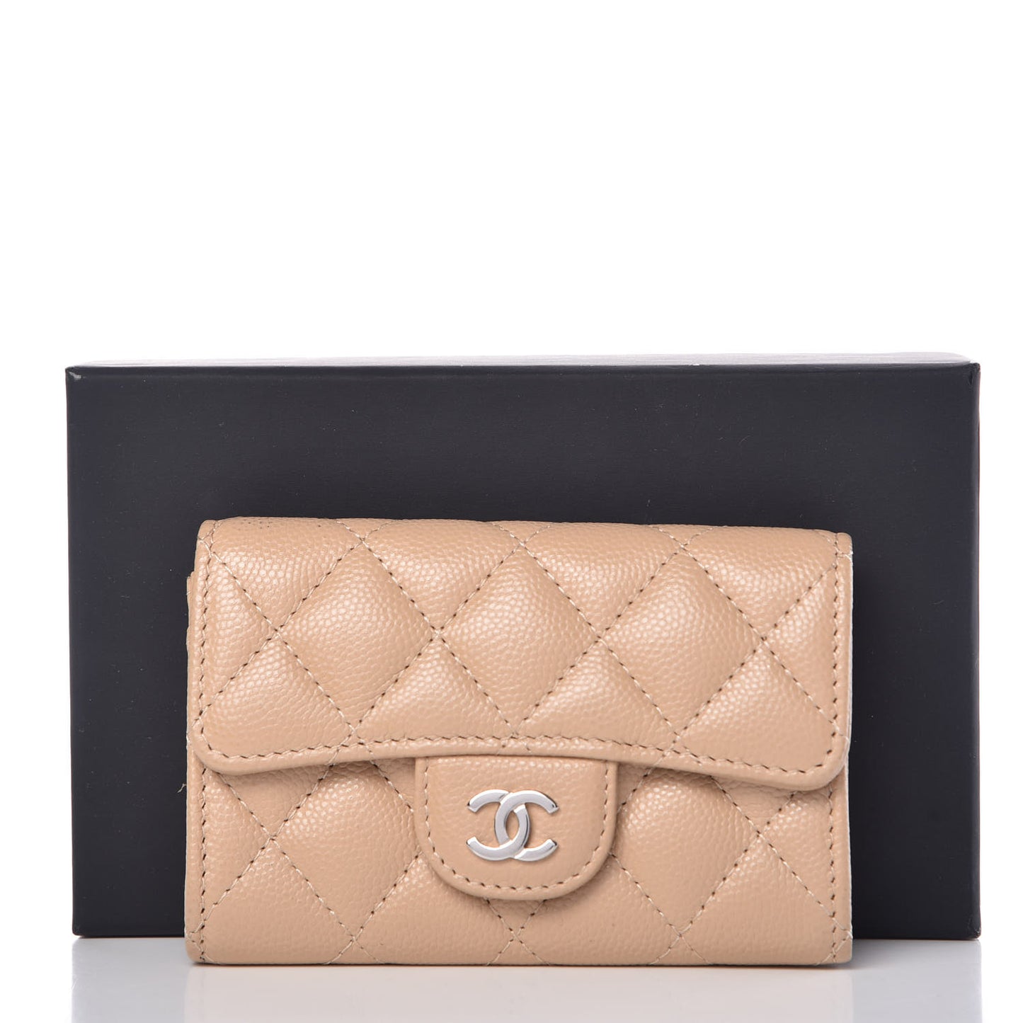 Caviar Quilted Card Holder Wallet Beige