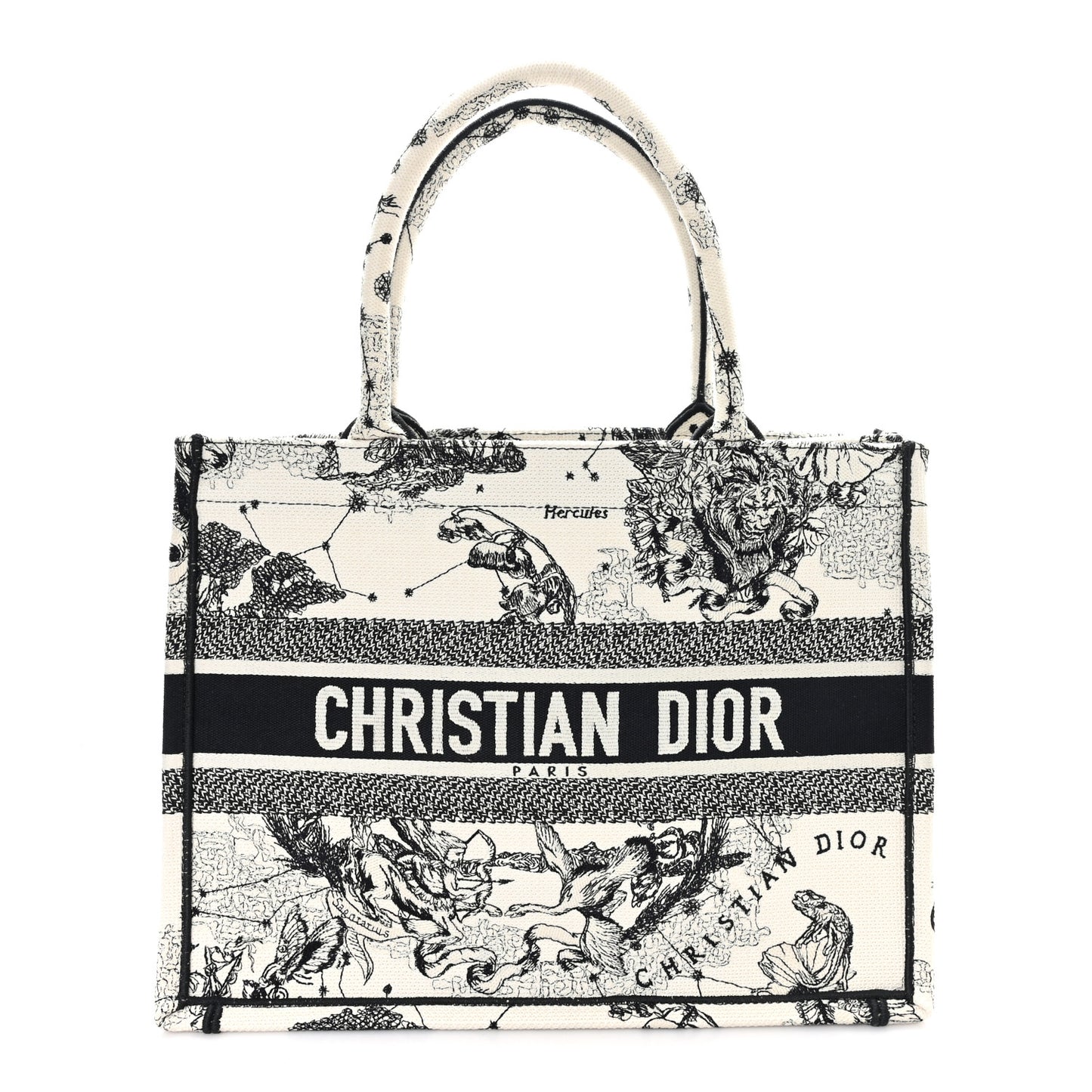 Canvas Zodiac Toile De Jouy Embroidered Medium Book Tote Latte