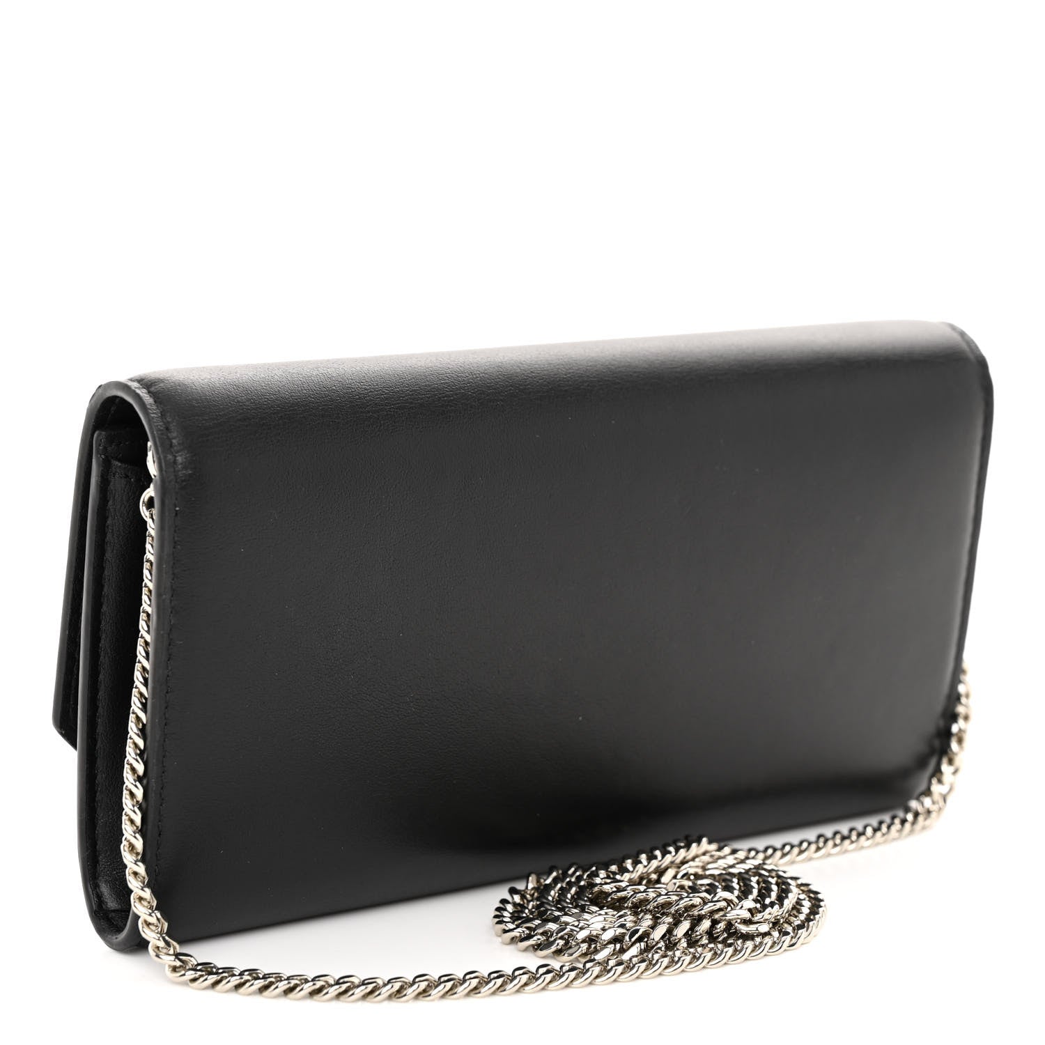 Jimmy Choo Smooth Calfskin Crystal Embellished Chain Wallet Black 3 of 10