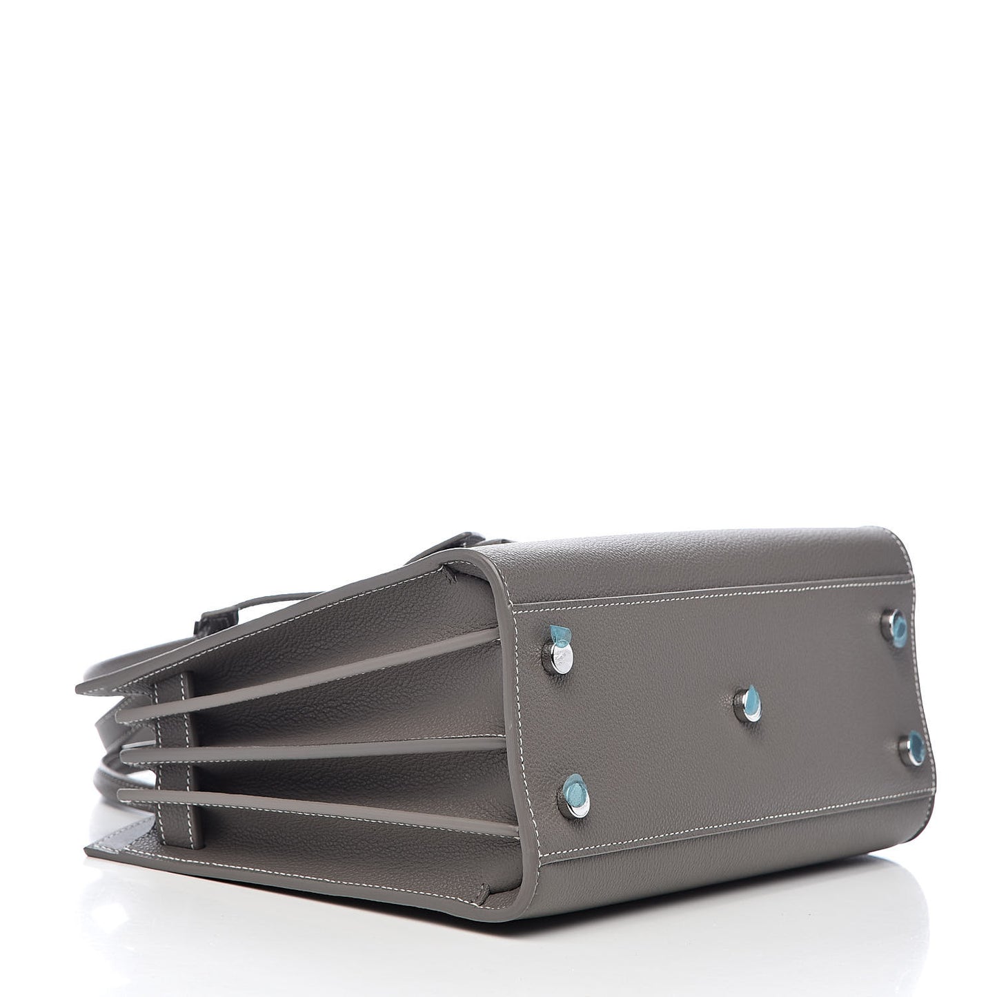 Grained Calfskin Topstich Baby Sac De Jour Grey