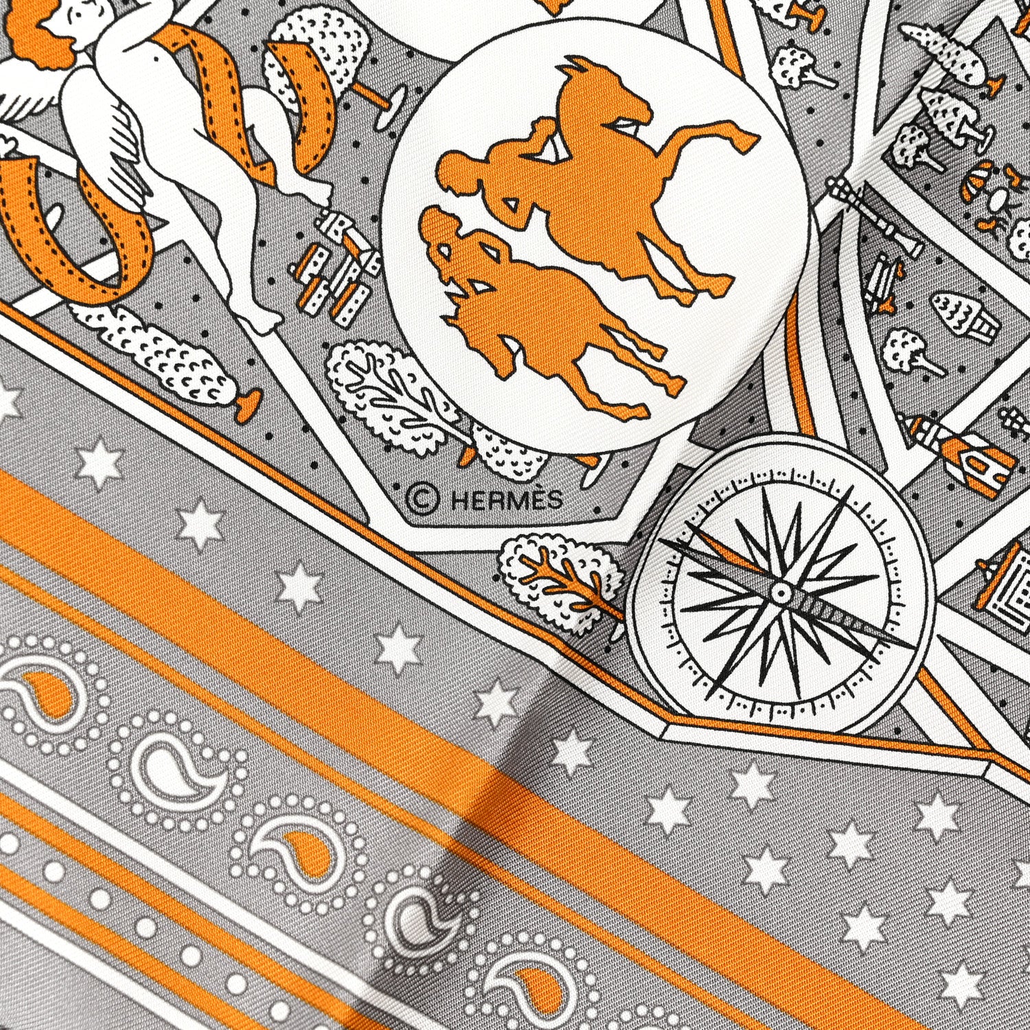 Hermes Silk Les Nouveaux Amoureux de Paris Bandana Scarf 55 Gris White Caramel 3 of 4