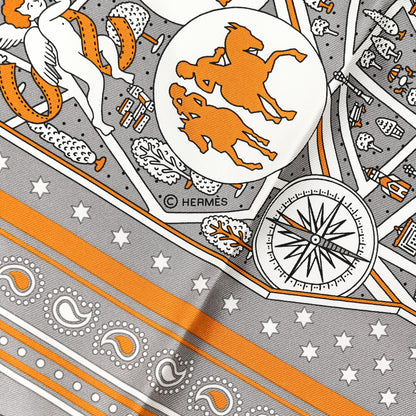 Hermes Silk Les Nouveaux Amoureux de Paris Bandana Scarf 55 Gris White Caramel 3 of 4