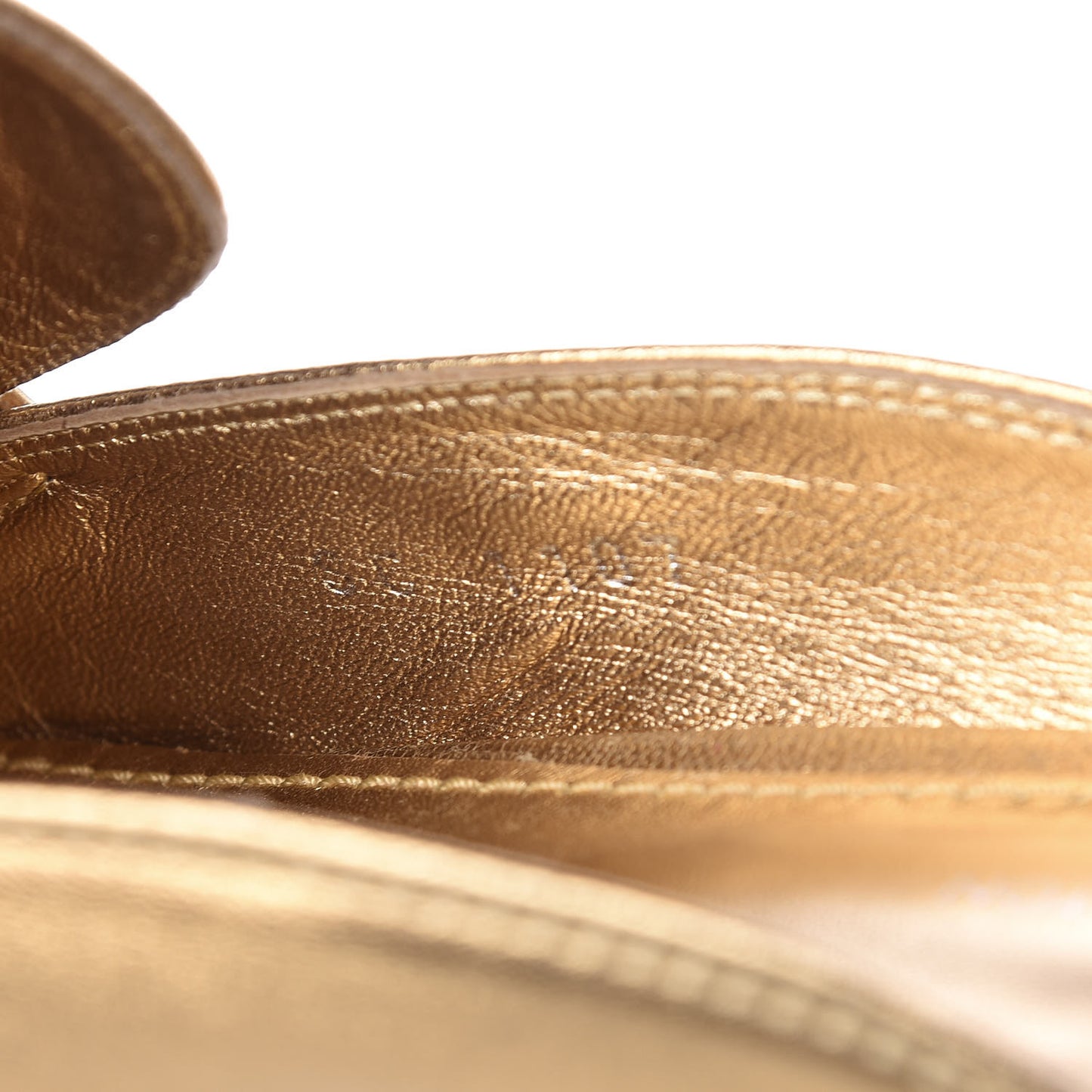 Metallic Lambskin Upper Case Open Back Flat Loafer 38 Gold