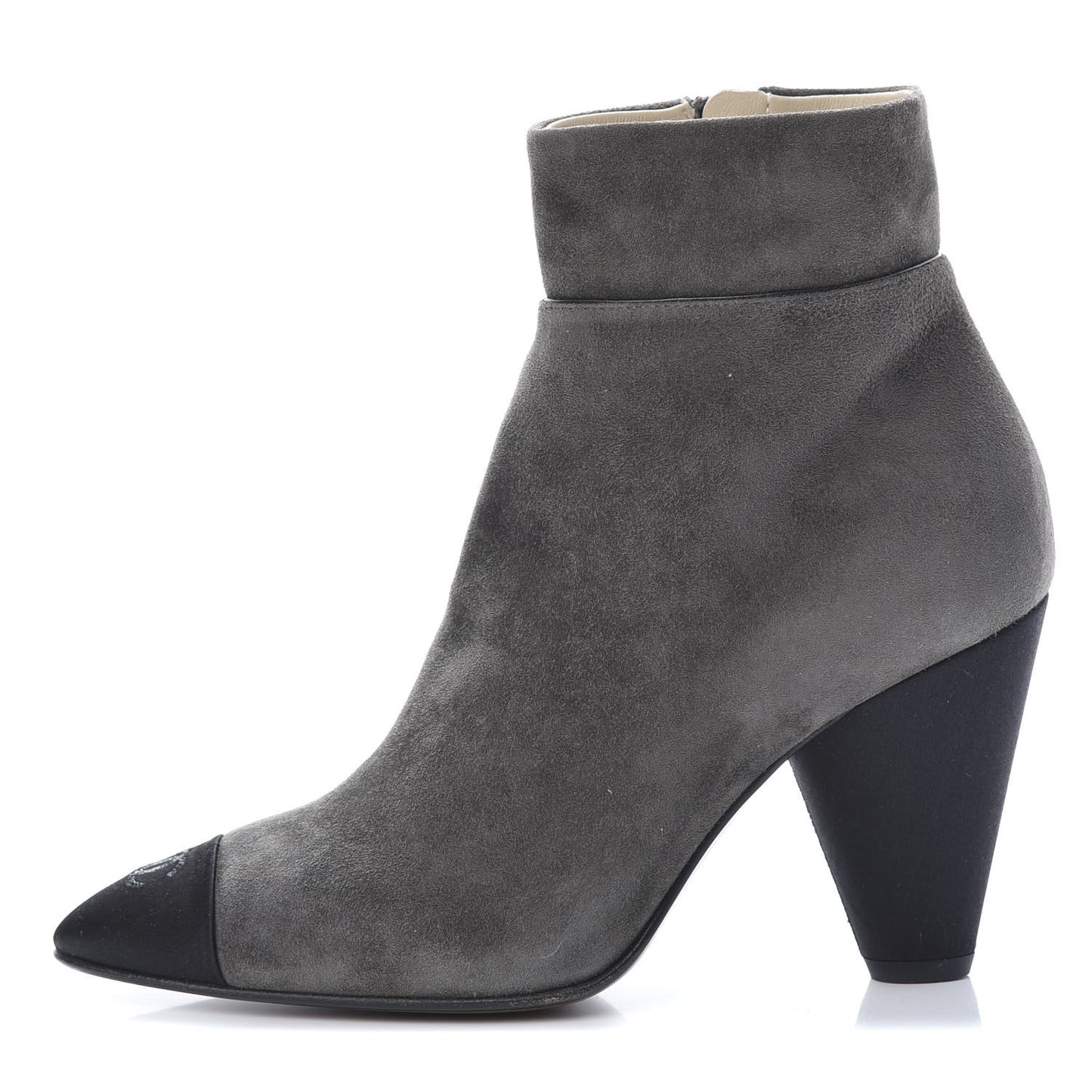 Suede Calfskin Satin Cap Toe Short Boots 37.5 Grey Black