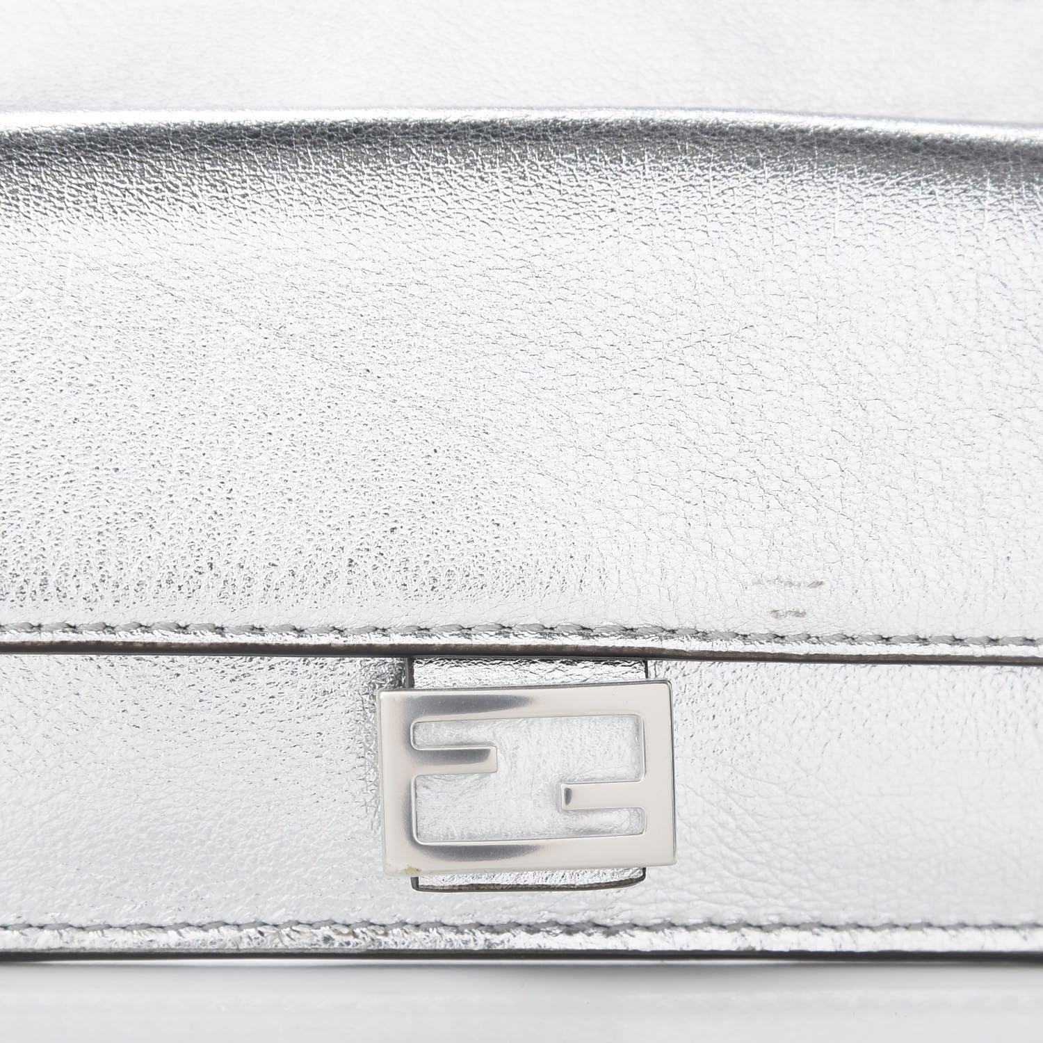 Fendi Vitello Catalan Mirror FF 1974 Embossed Fold Over Card Holder Wallet Argento 10 of 11