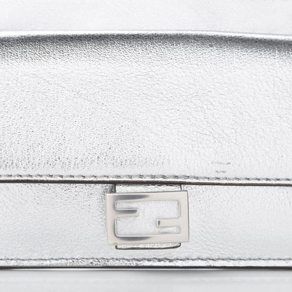 Fendi Vitello Catalan Mirror FF 1974 Embossed Fold Over Card Holder Wallet Argento 10 of 11
