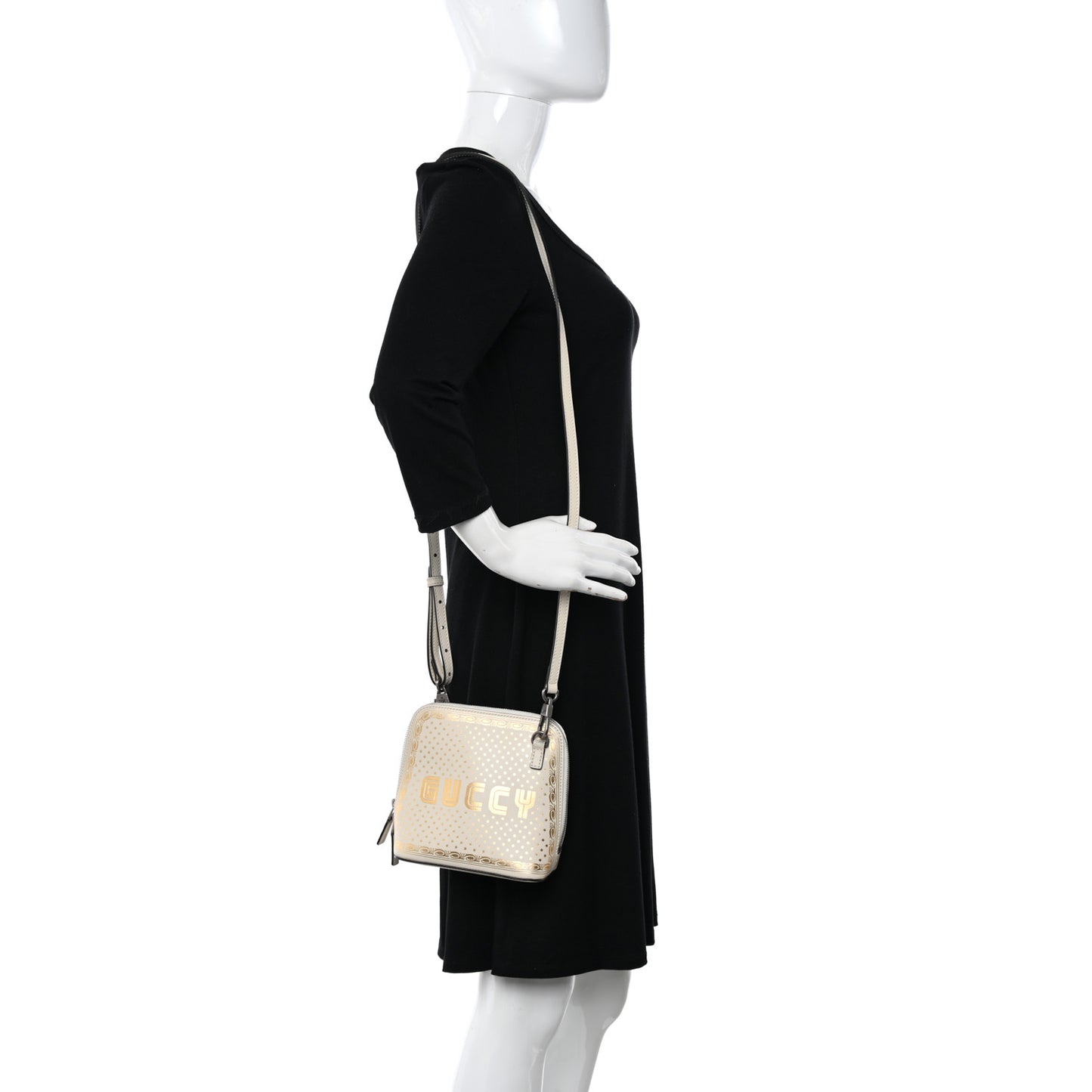 X SEGA Calfskin GUCCY Stars Mini Dome Shoulder Bag Mystic White Gold