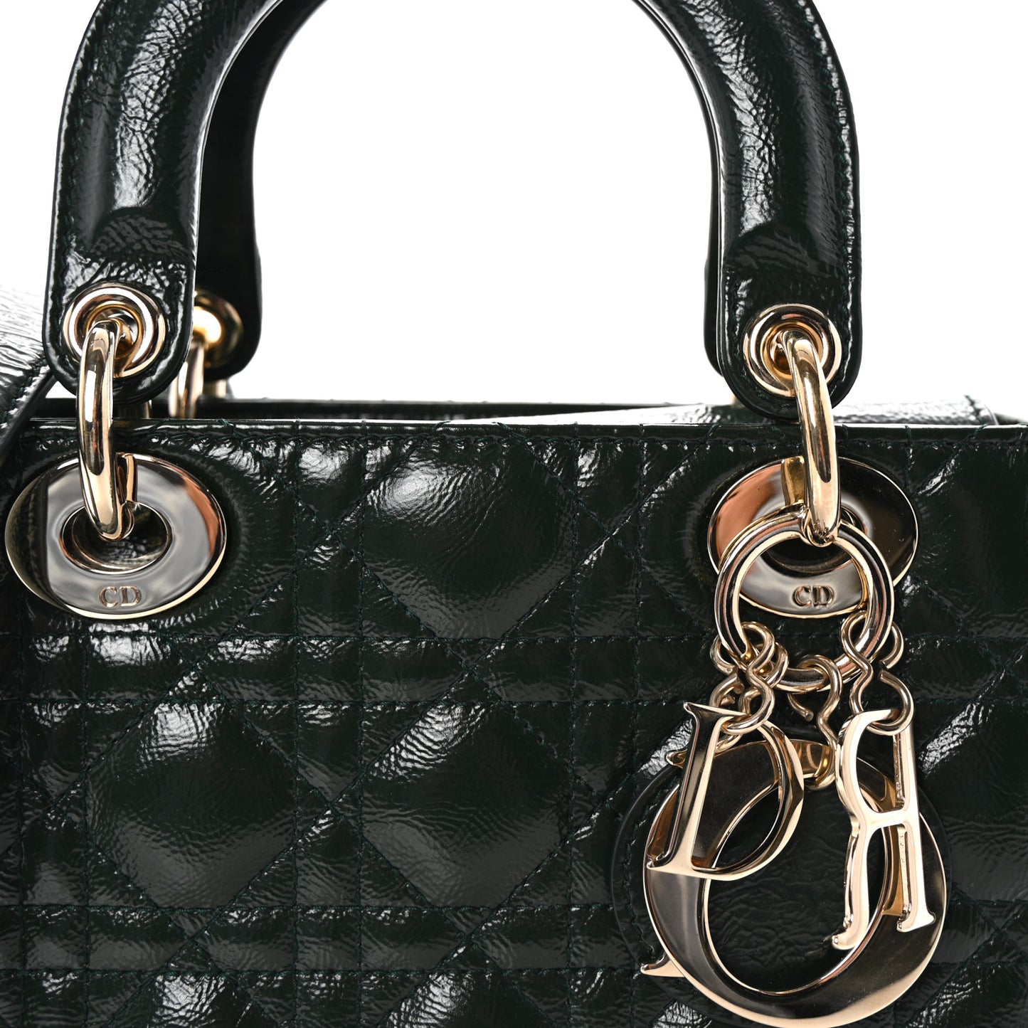 Crinkled Patent Cannage Small Lucky Badges My Lady Dior Dark Green