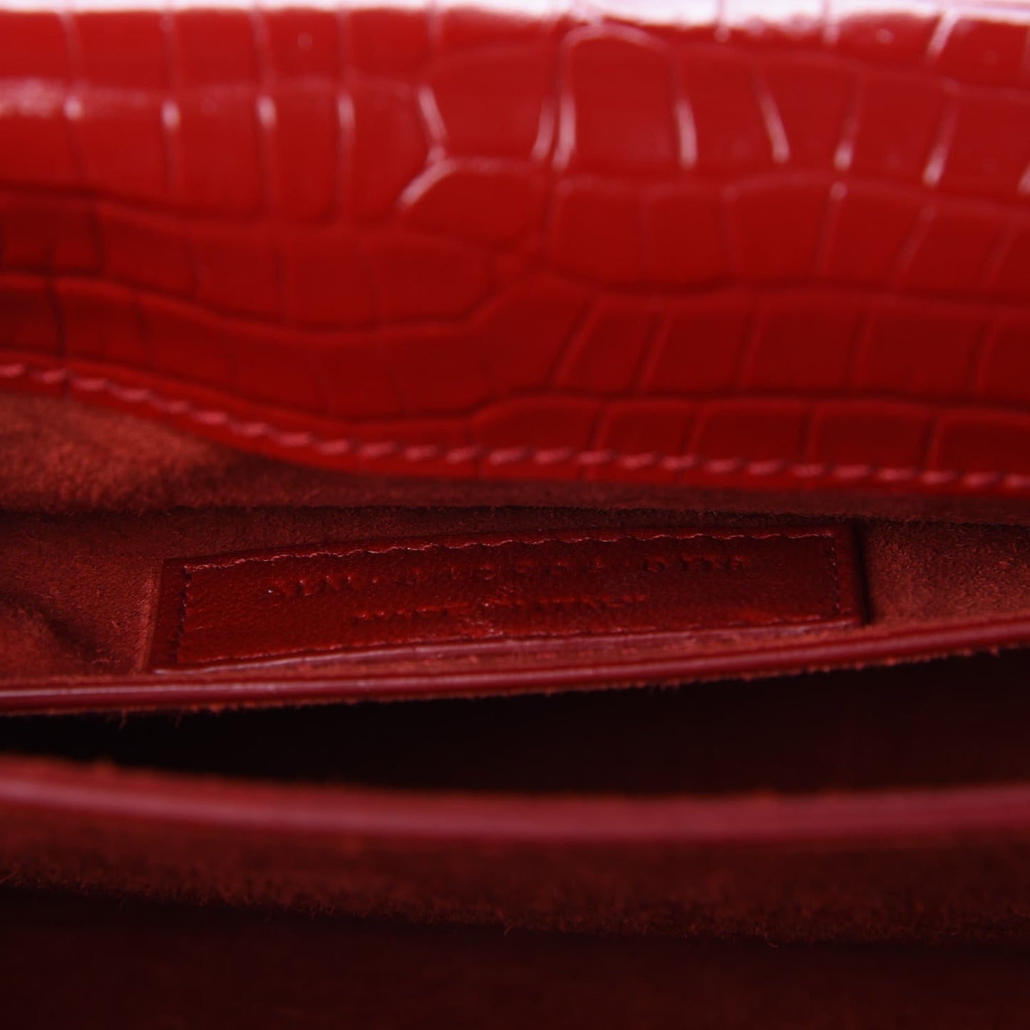 Calfskin Crocodile Embossed Medium Monogram Sunset Rouge Eros