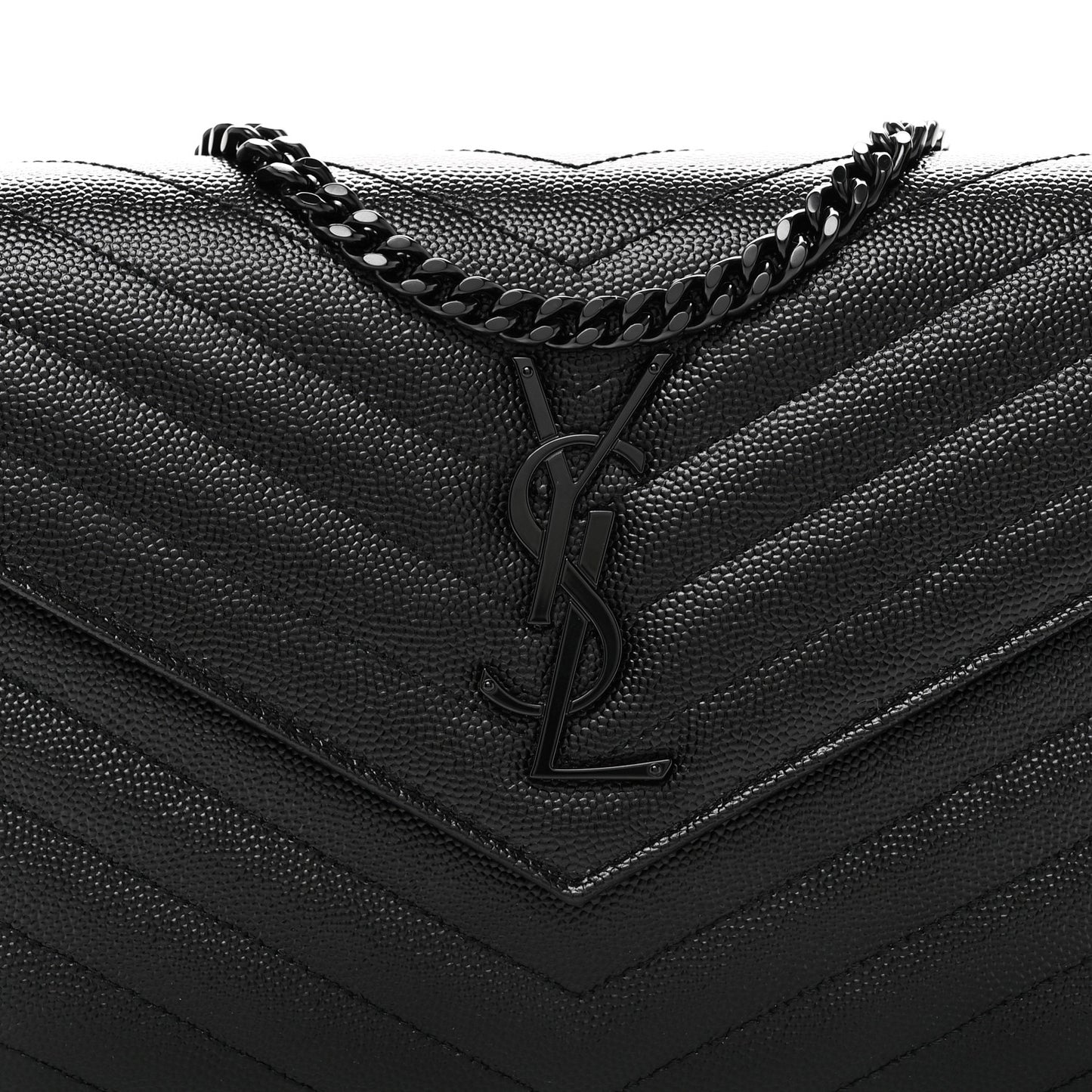Grain De Poudre Matelasse Chevron Monogram Monochrome Chain Wallet Black