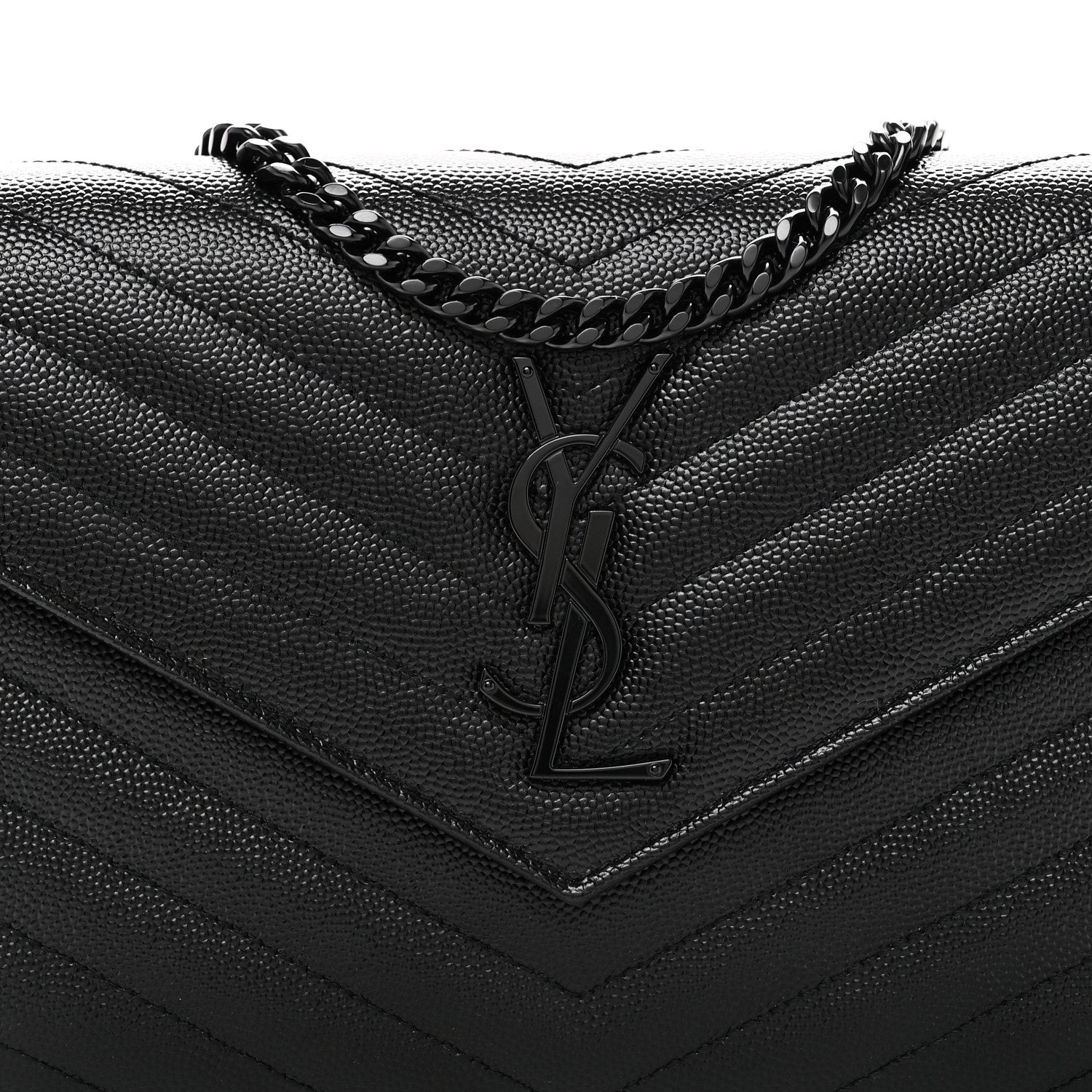 Saint Laurent Grain De Poudre Matelasse Chevron Monogram Monochrome Chain Wallet Black 7 of 10