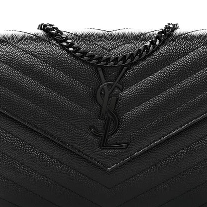 Saint Laurent Grain De Poudre Matelasse Chevron Monogram Monochrome Chain Wallet Black 7 of 10