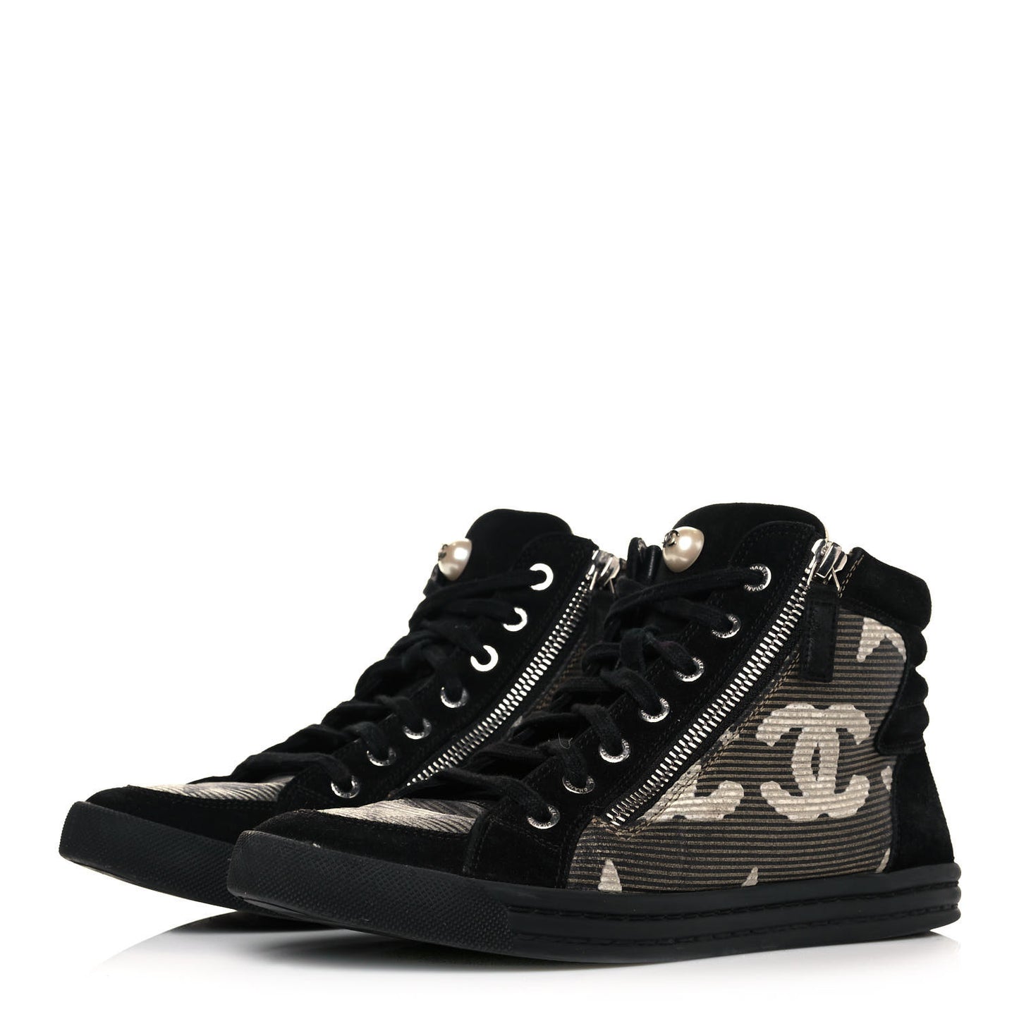 Canvas Suede CC Star Zipped High Top Sneakers 36 Black
