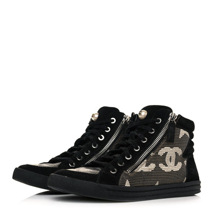 Chanel Canvas Suede CC Star Zipped High Top Sneakers 36 Black 3 of 10
