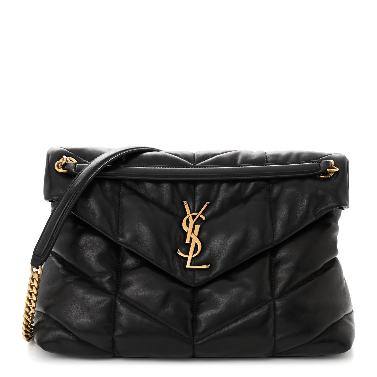 Saint Laurent Lambskin Quilted Medium Loulou Puffer Monogram Chain Satchel Black 1 of 11