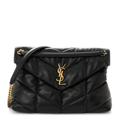 Saint Laurent Lambskin Quilted Medium Loulou Puffer Monogram Chain Satchel Black 1 of 11