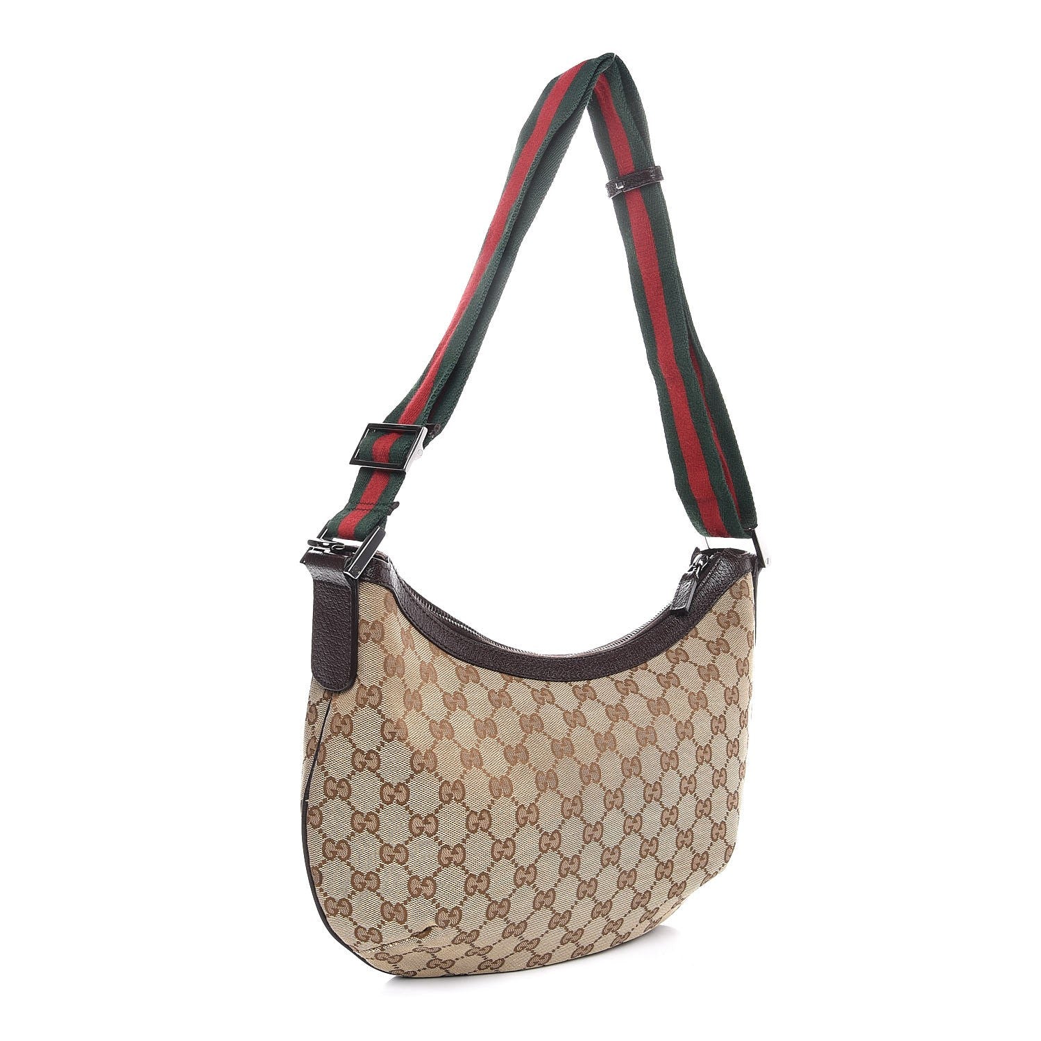 Gucci Monogram Web Medium Half Moon Hobo Dark Brown 3 of 7