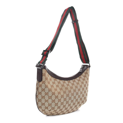 Gucci Monogram Web Medium Half Moon Hobo Dark Brown 3 of 7