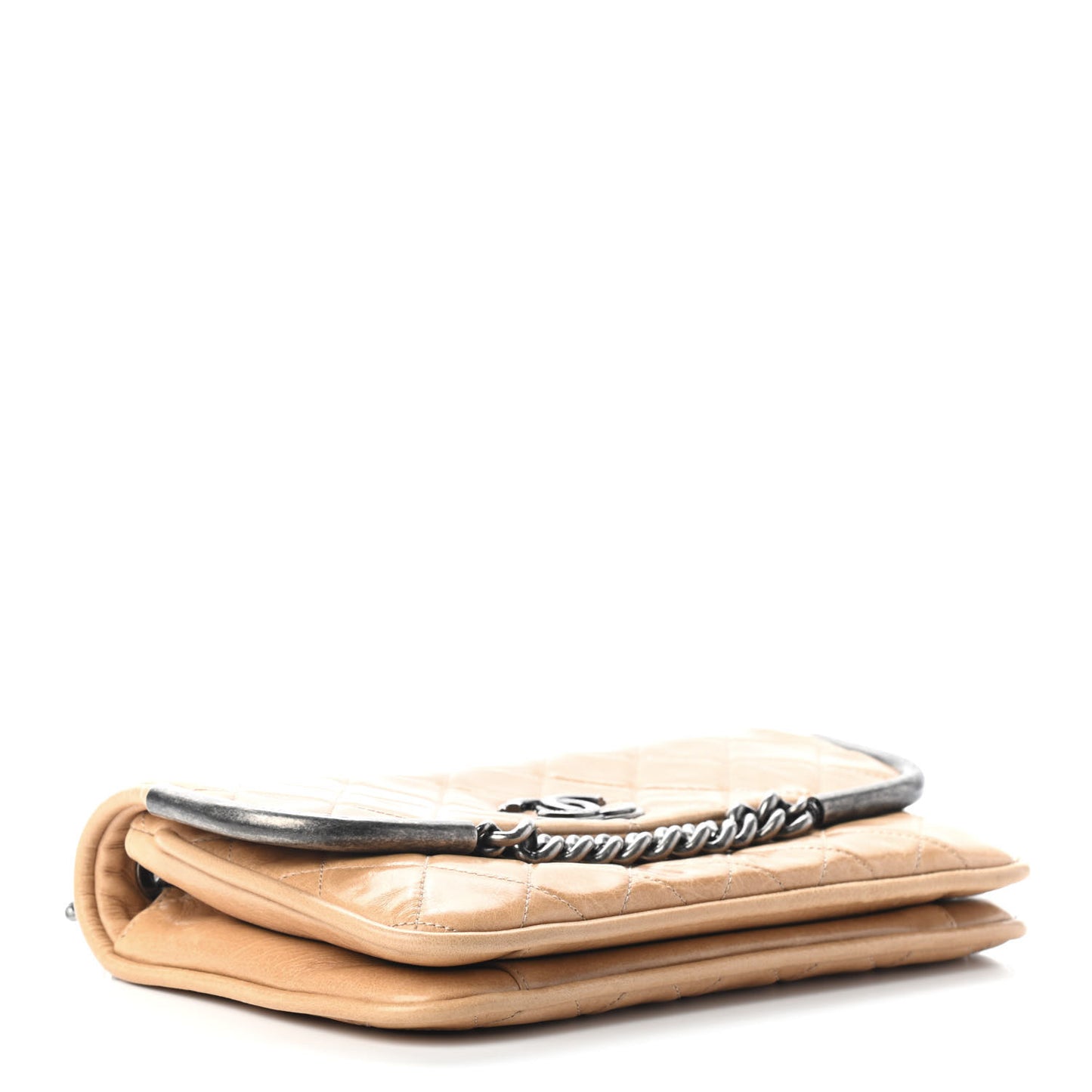 Glazed Calfskin Quilted Flap Beige