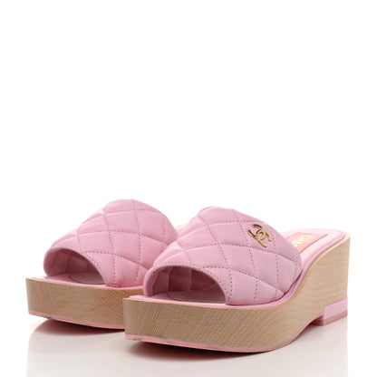 Chanel Lambskin Quilted CC Slip On Platform Sandals 38 Pink 3 of 10