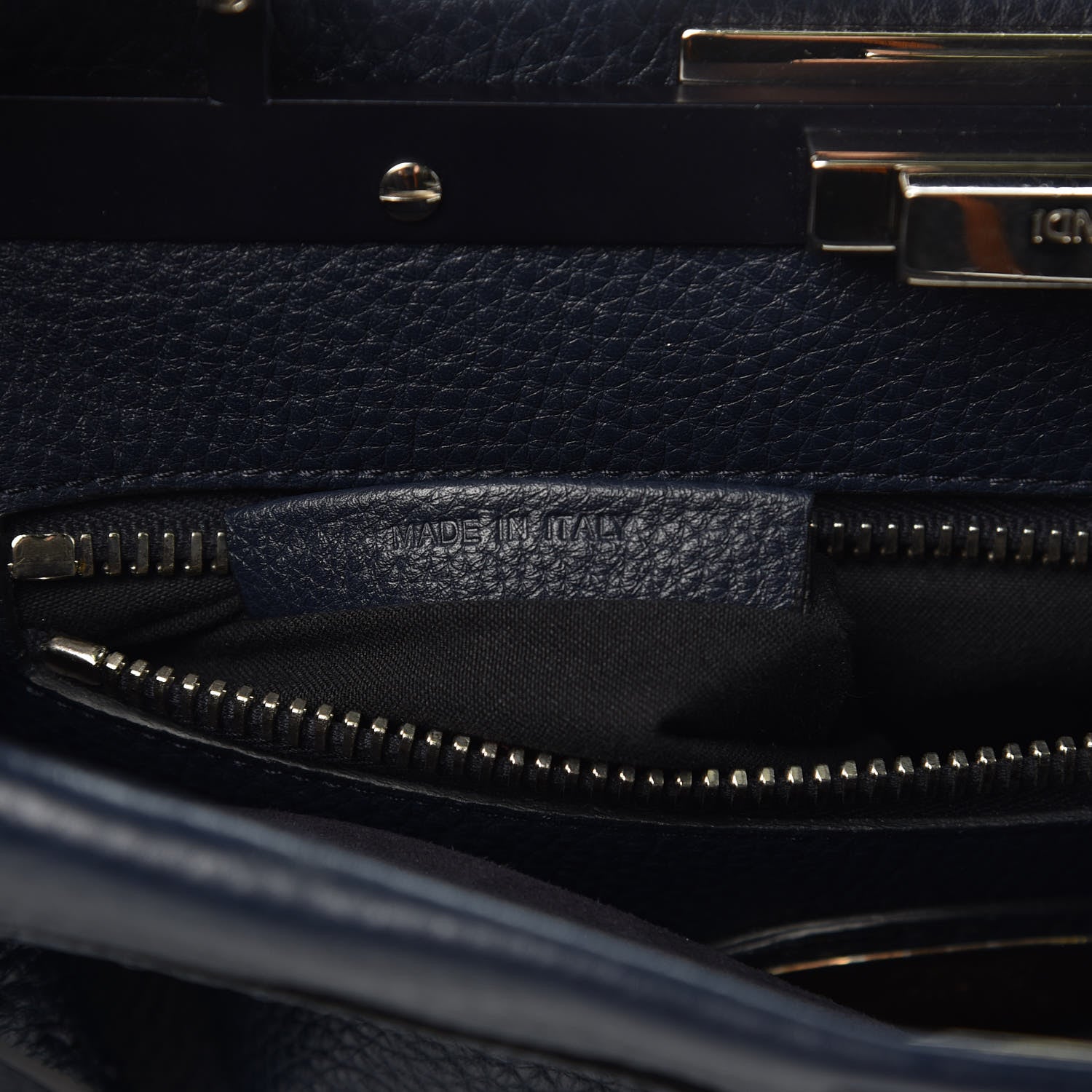 Fendi Cuoio Romano Selleria Medium Peekaboo Iconic Satchel Blue Notte 8 of 11