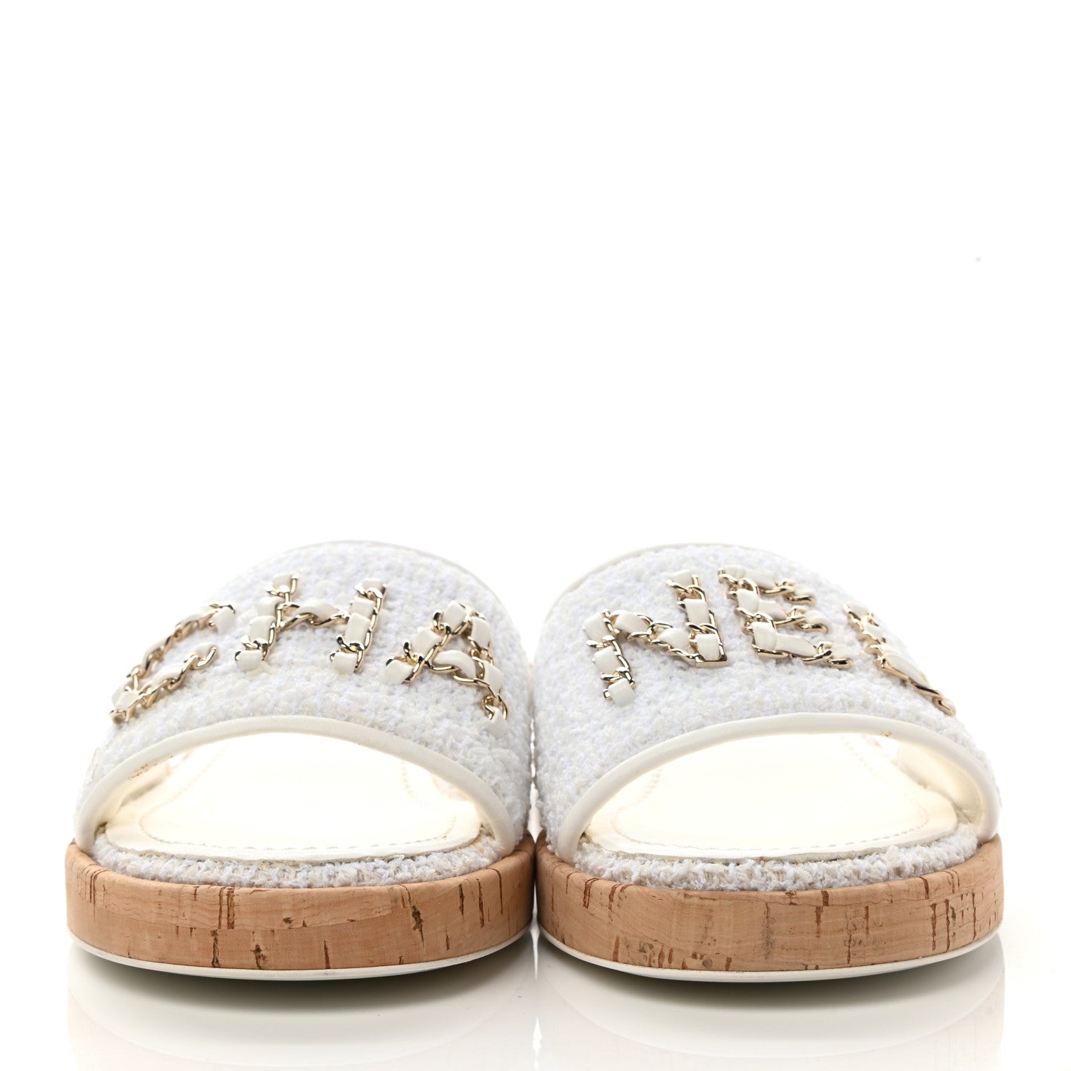 Chanel Tweed Cork CC Chain Mule Sandal 40 White 2 of 10