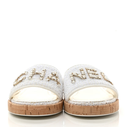 Chanel Tweed Cork CC Chain Mule Sandal 40 White 2 of 10