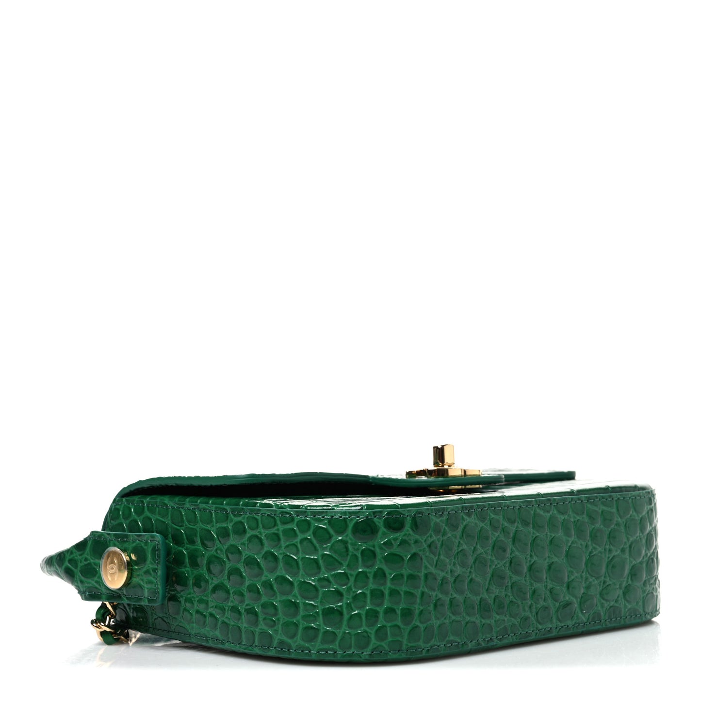 Calfskin Crocodile Embossed Turn Around Clutch With Chain Green