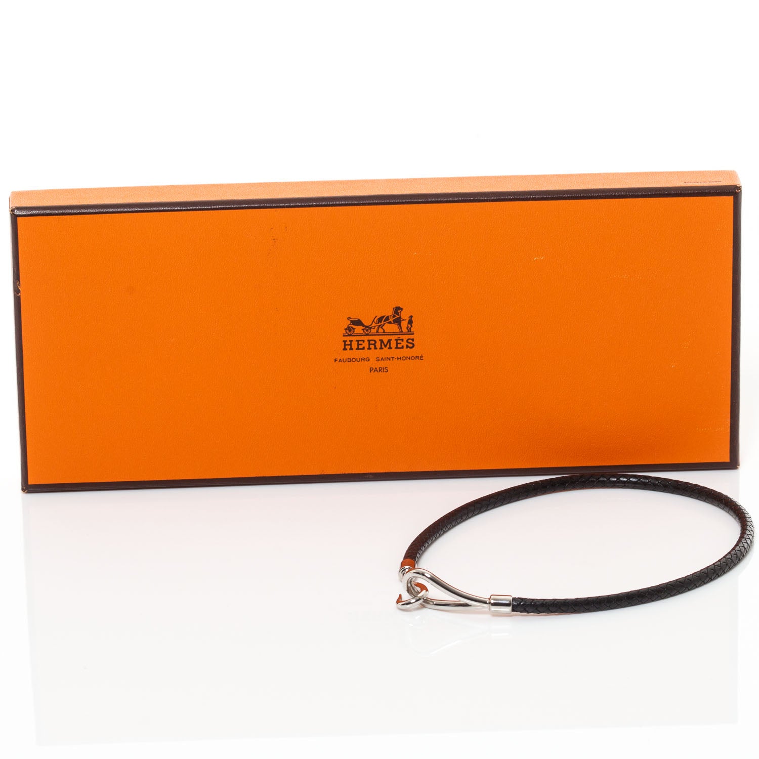 Hermes Woven Leather Jumbo Hook Choker Necklace Black 2 of 4
