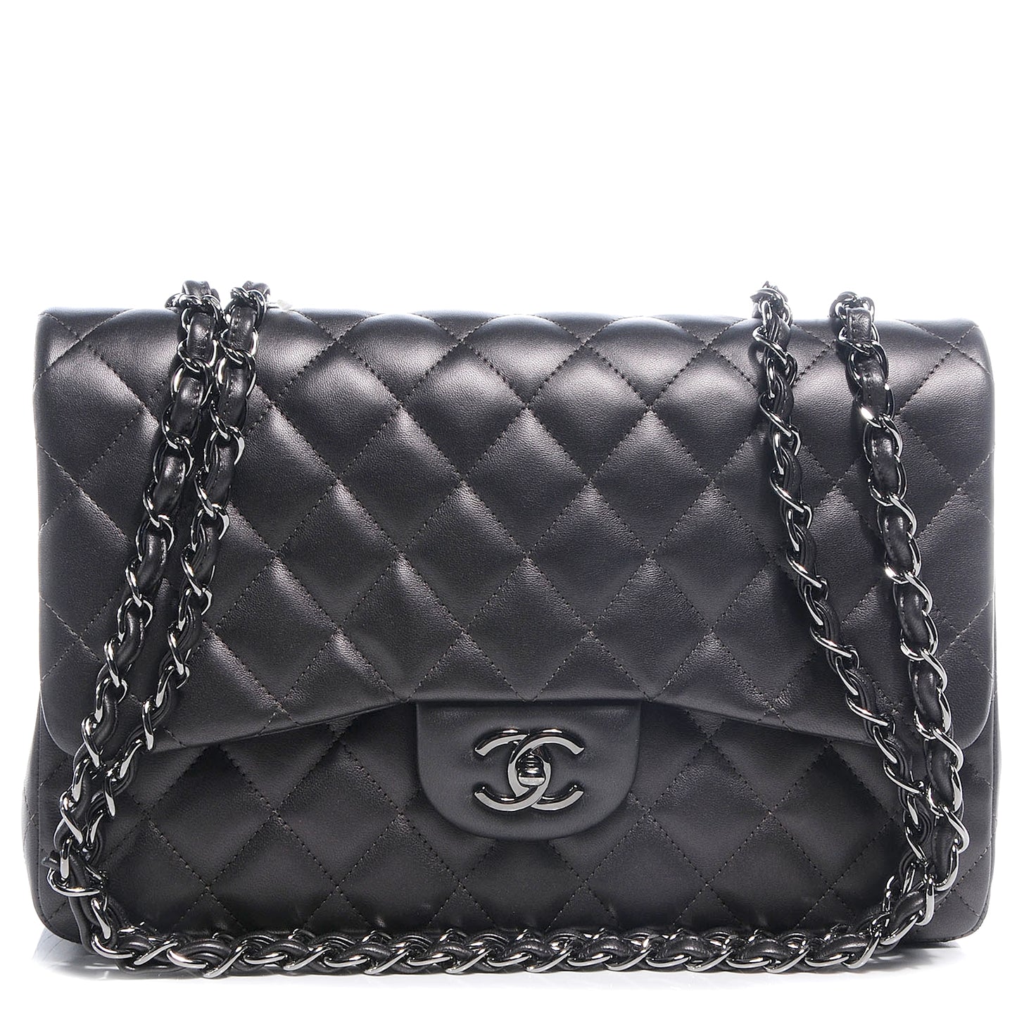 Lambskin Quilted Jumbo Single Flap Dark Metallic Grey